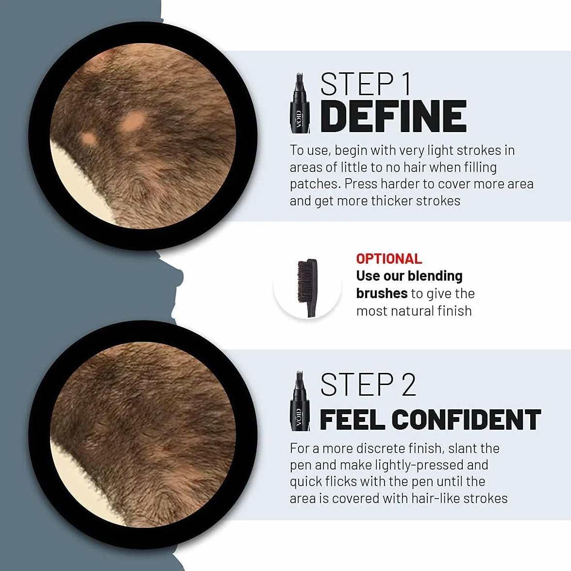 VOID Homme - Stylo de volume de barbe, anti-transpiration et imperméable, stylo de remplissage de barbe anti-taches pour un look naturel (Noir)