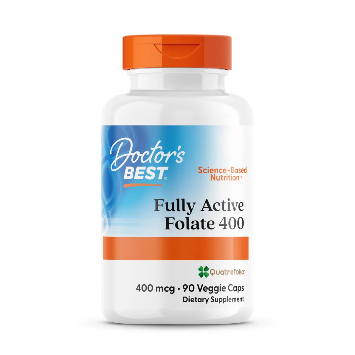 Doctor's Best, Fully Active Folate (Acide Folique), avec Quatrefolic, 400 mcg, 90 Capsules végétaliennes, Vitamine C, Testé en Laboratoire, Haute Dose, Sans Gluten, Sans Soja, Sans OGM