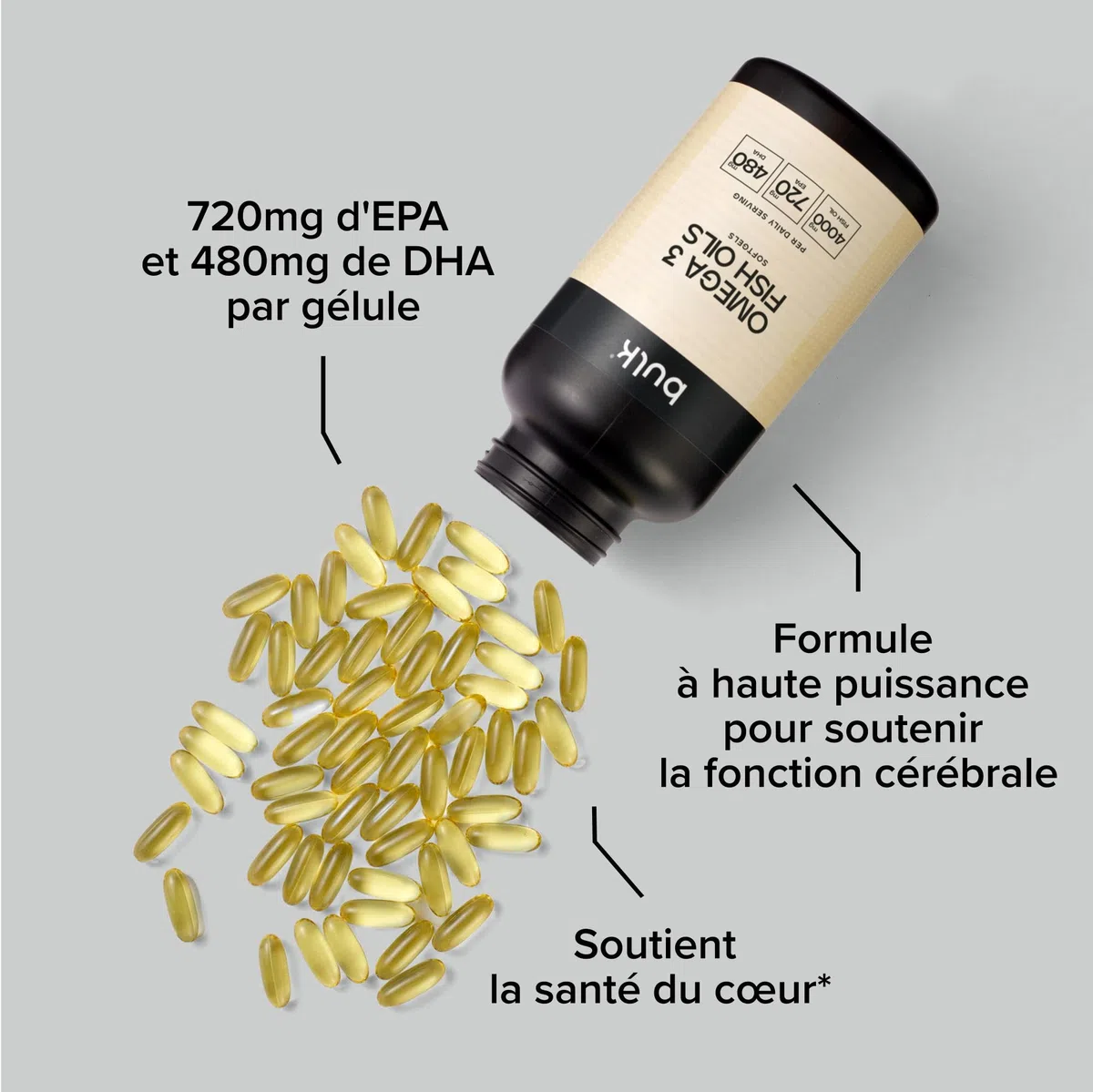 Bulk Gélules d'huile de poisson oméga 3, 1000 mg, paquet de 270, l'emballage peut varier