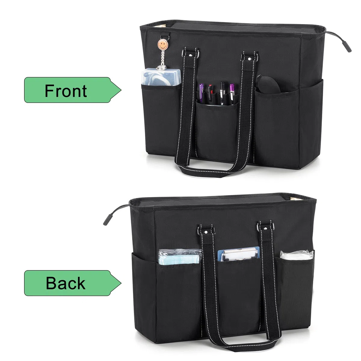 Damero Sac de Travail pour Infirmier(ère) avec Multiples Poches, Noir | Sac Fourre-tout avec Compartiment Rembourré pour Ordinateur Portable, Sac de Rangement Grande Capacité