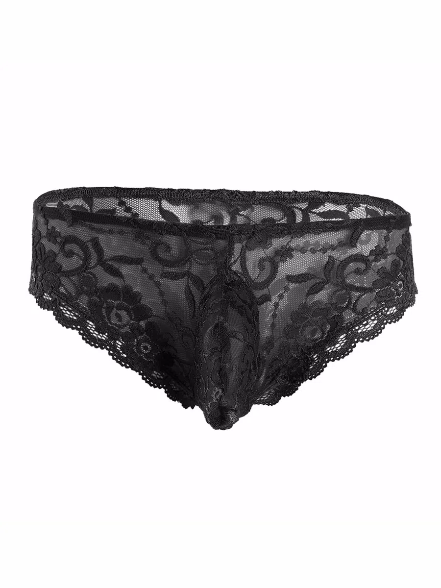 iiniim Sissy Lingeries Homme sous Vêtement Ensemble Dentelle Lingiere Transparent Bra Soutiens-Gorge avec String Travesti Nuisette M-4XL Noir J XL