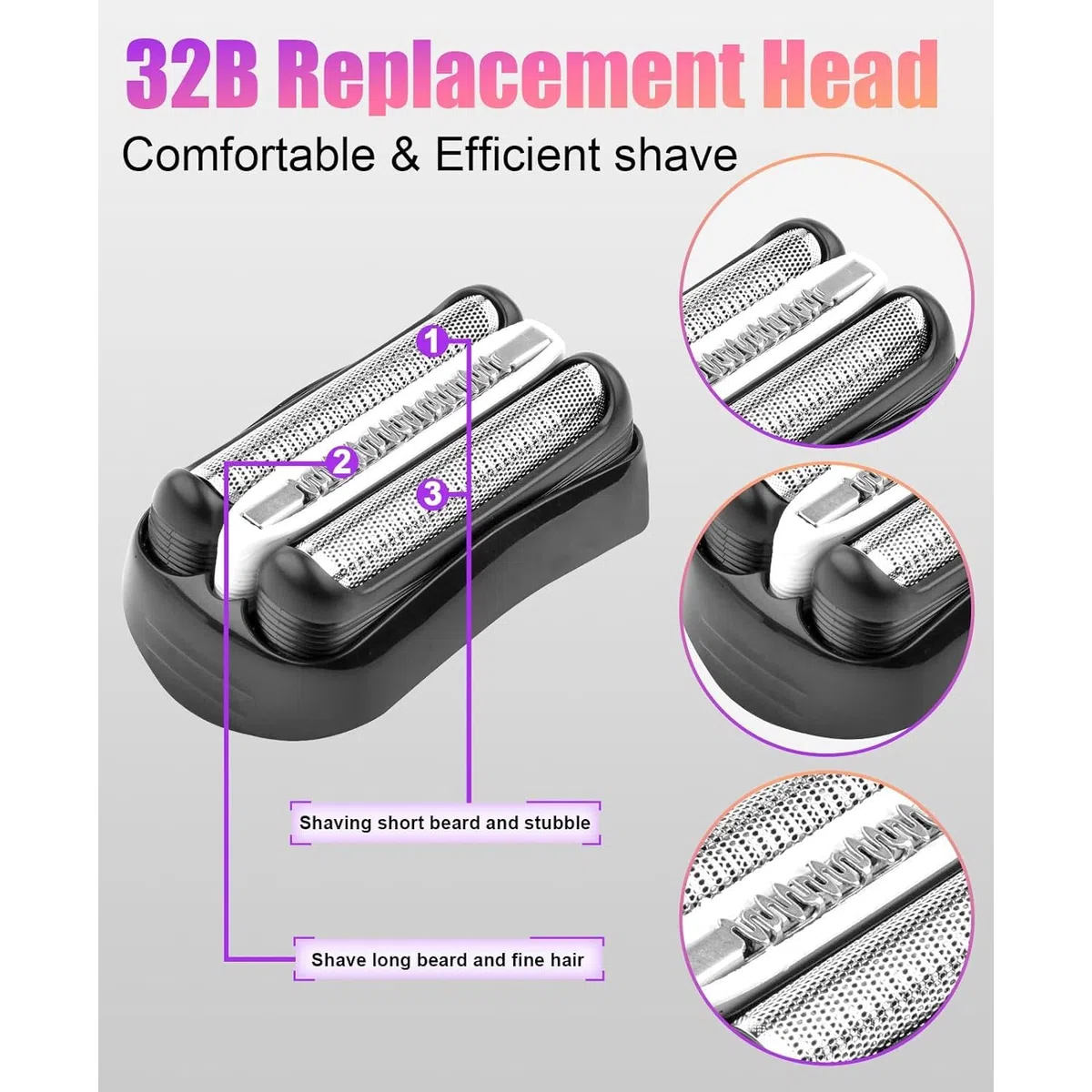 Lot de 2 têtes de rasoir de rechange Series 3 32B compatibles avec Braun S3 3040s 3000s 3050cc 3010s 3070cc 3080s 3090s 310s 3020s 330s 370cc-4 380s-4