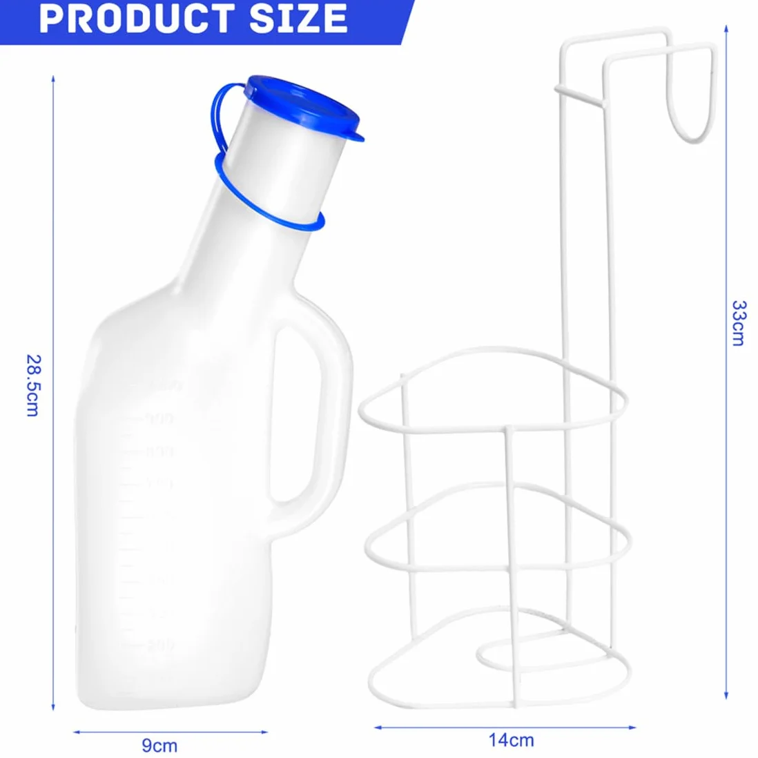 Urinoir portable pour homme - 1 l - En plastique - Avec support de lit - Récipient de collecte d'urine pour les déplacements et les urgences