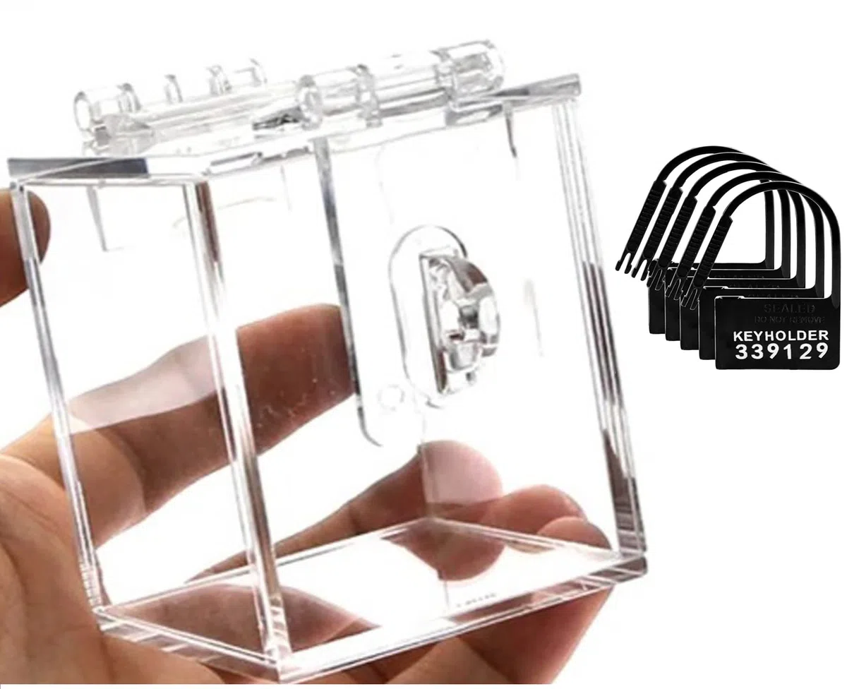 MFMYEE Coffre-fort à clés pour cage de chasteté BDSM, porte-clés de chasteté transparent, boîte acrylique pour jeu de chasteté, jouet sexy multifonctionnel avec verrou anti-infidélité (Transparent)