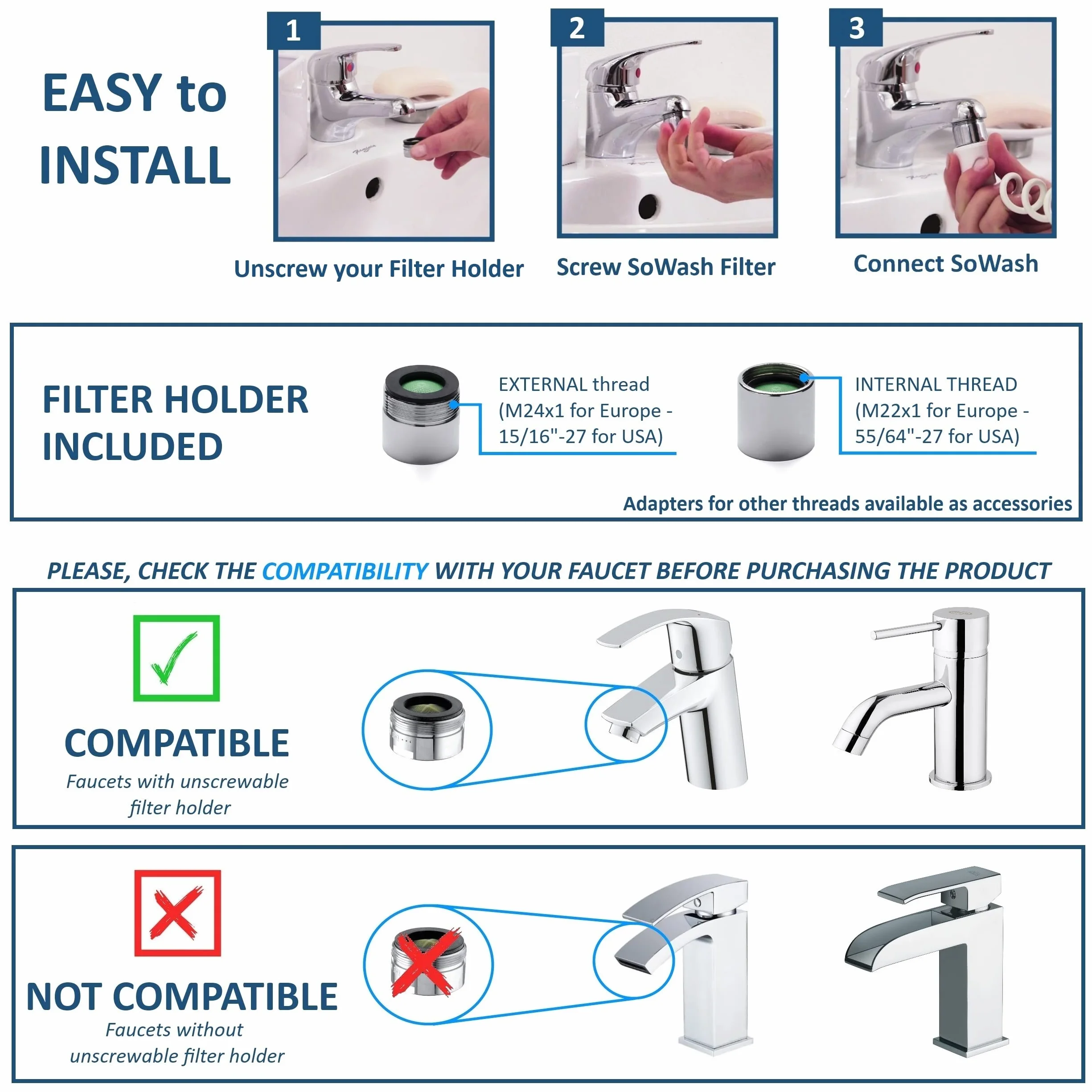 Jet dentaire SOWASH WATERJET, Se connecte au robinet, Hydropulseur Dentaire Sans piles ni électricité, Tête à jet linéaire unique, Produit italien