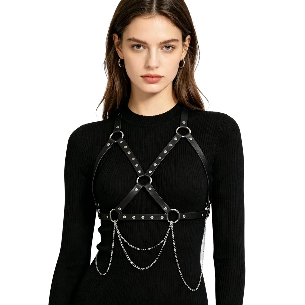 ITODA Harnais de Poitrine Punk en Cuir pour Femme Chaîne de Corps Gothique Sexy Harnais de Chaîne Réglable pour Tenue Rave Punk Corps Ceinture pour Soirée Clubbing Fête Hallowee Cosplay Jouet d’Amour