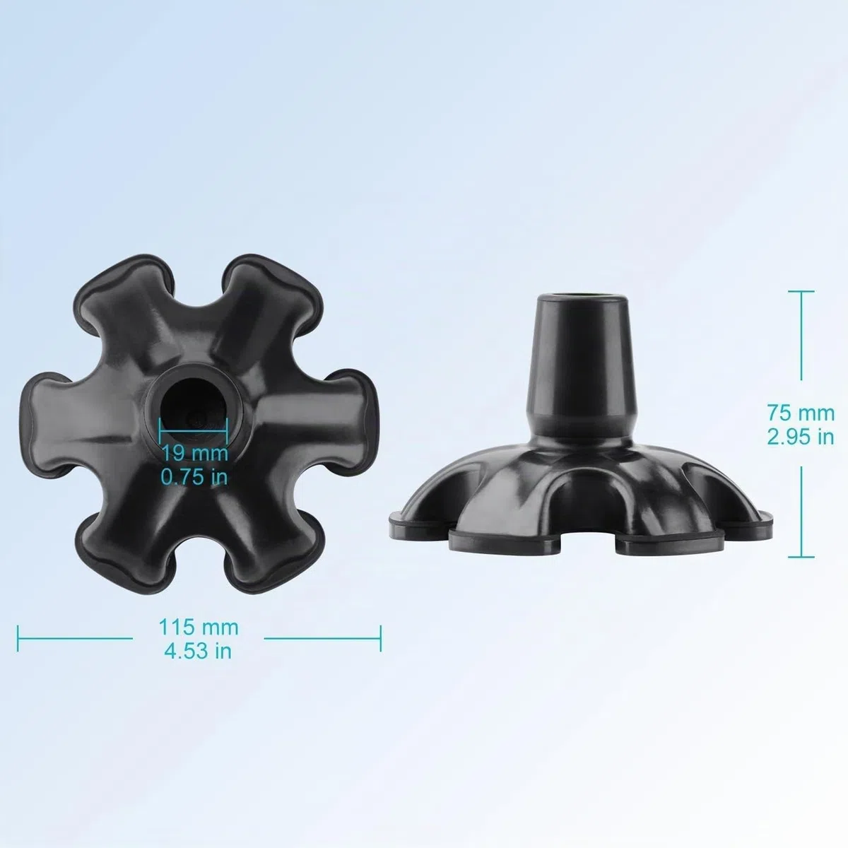 supregear Embouts de Canne avec 6 Points en Caoutchouc 2-Pack, 6 Caoutchouc Antidérapant pour Canne de Marche Standard de 19 mm de Diamètre, Rechange Canne Pliante Autoportante, Accessoire, Noir