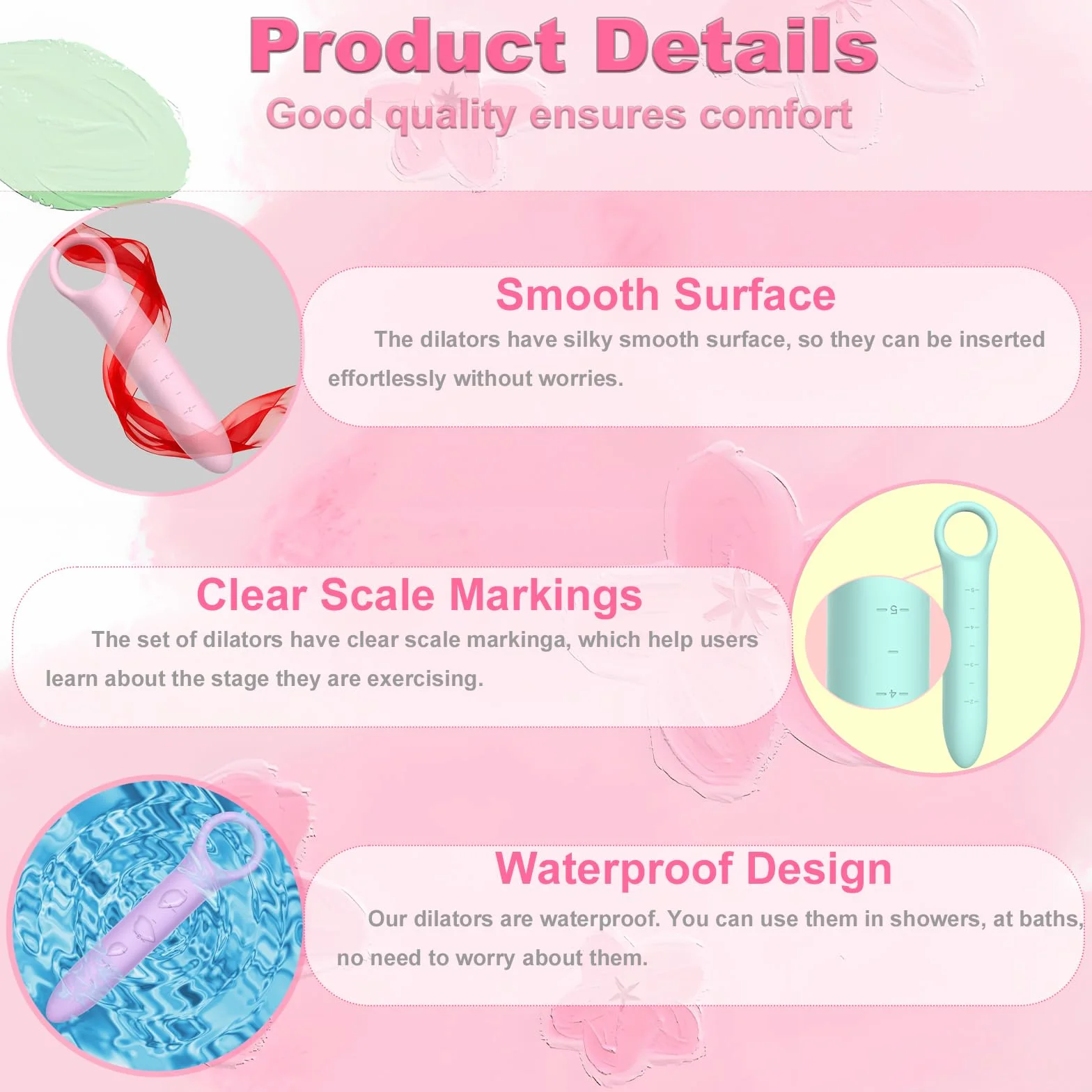 Dilatateur Vaginal Post-Partum - Exercices de Kegel Progressifs - Silicone Rééducateur Pelvien pour Renforcement Musculaire Vagina - 5 Pièces Exerciceur Pelvien - Echelle et Pull-tab Design (Colorée)