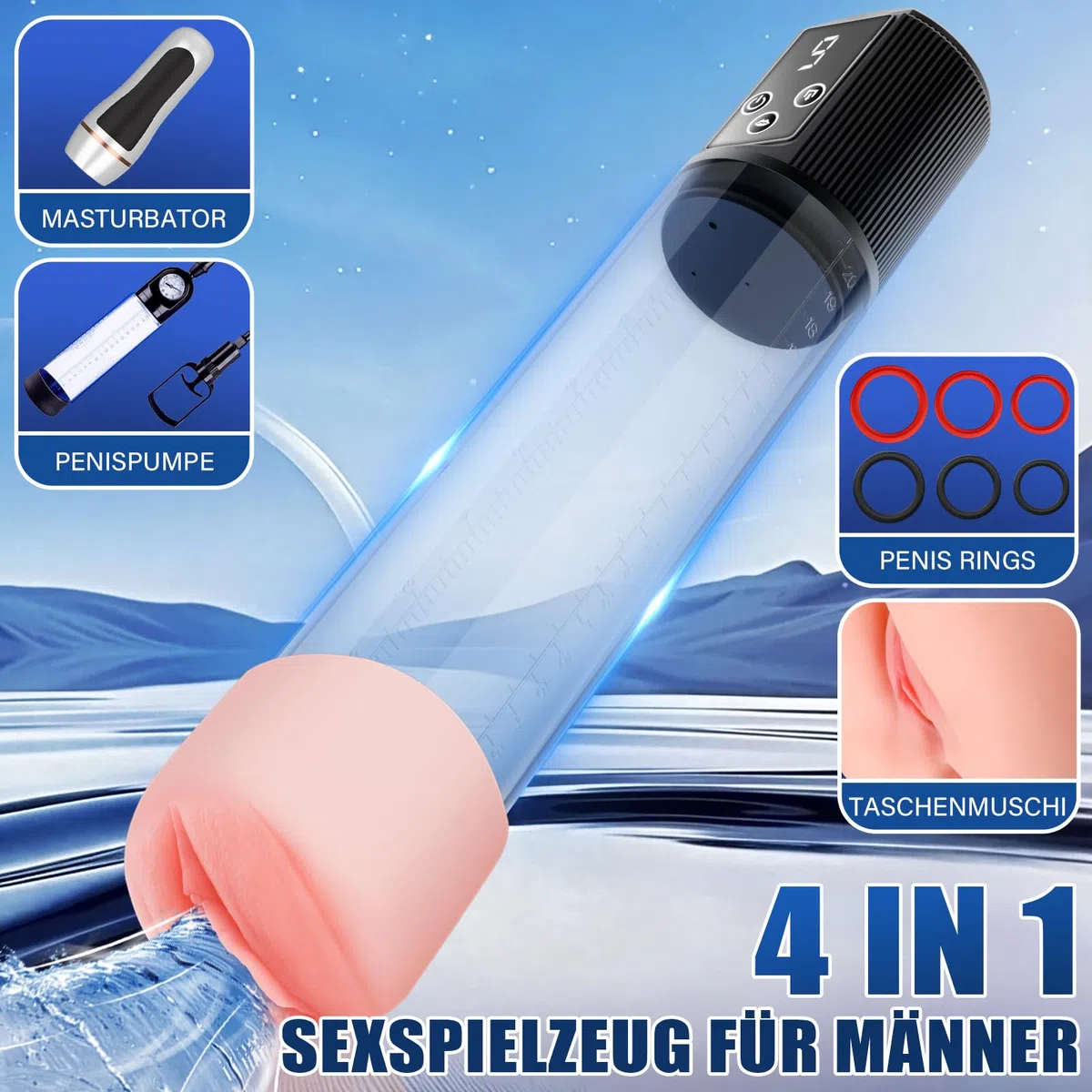 Tagnaff Pompe à Pénis Sextoyse Homme Masturbateurs masculins avec 9 D'aspiration&9 Modes Entraînement Masturbateur Sex Toys avec Anneaux, Ensemble de 7 7ièces