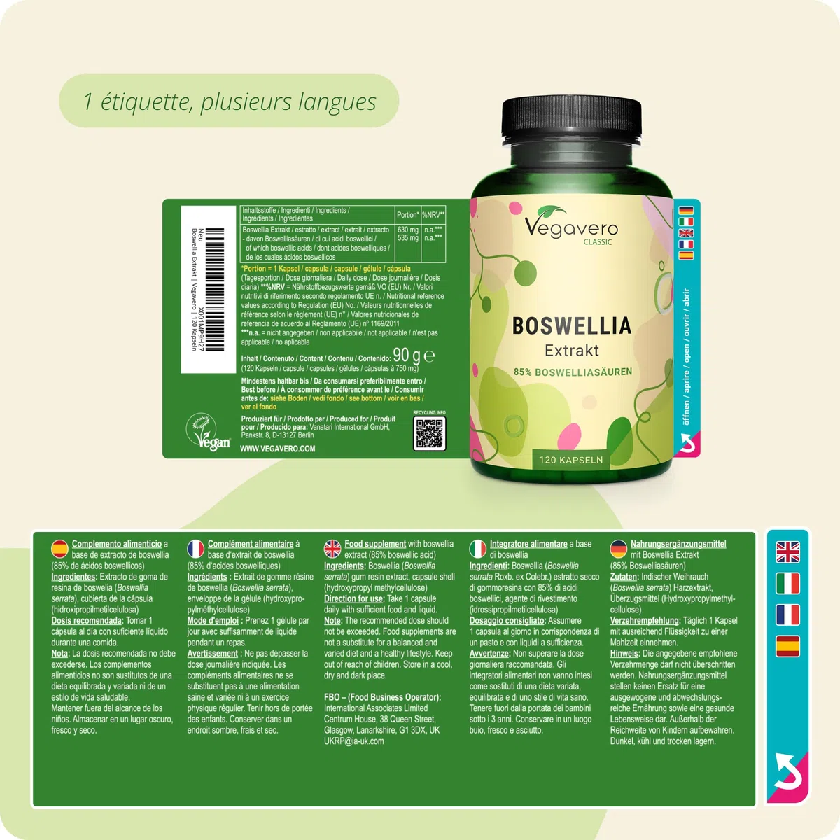 Boswellia Serrata 9450 mg | Pour 4 Mois | 85% d’Acide Boswellique | Encens Indien | Sans Additifs & Vegan | Vegavero®