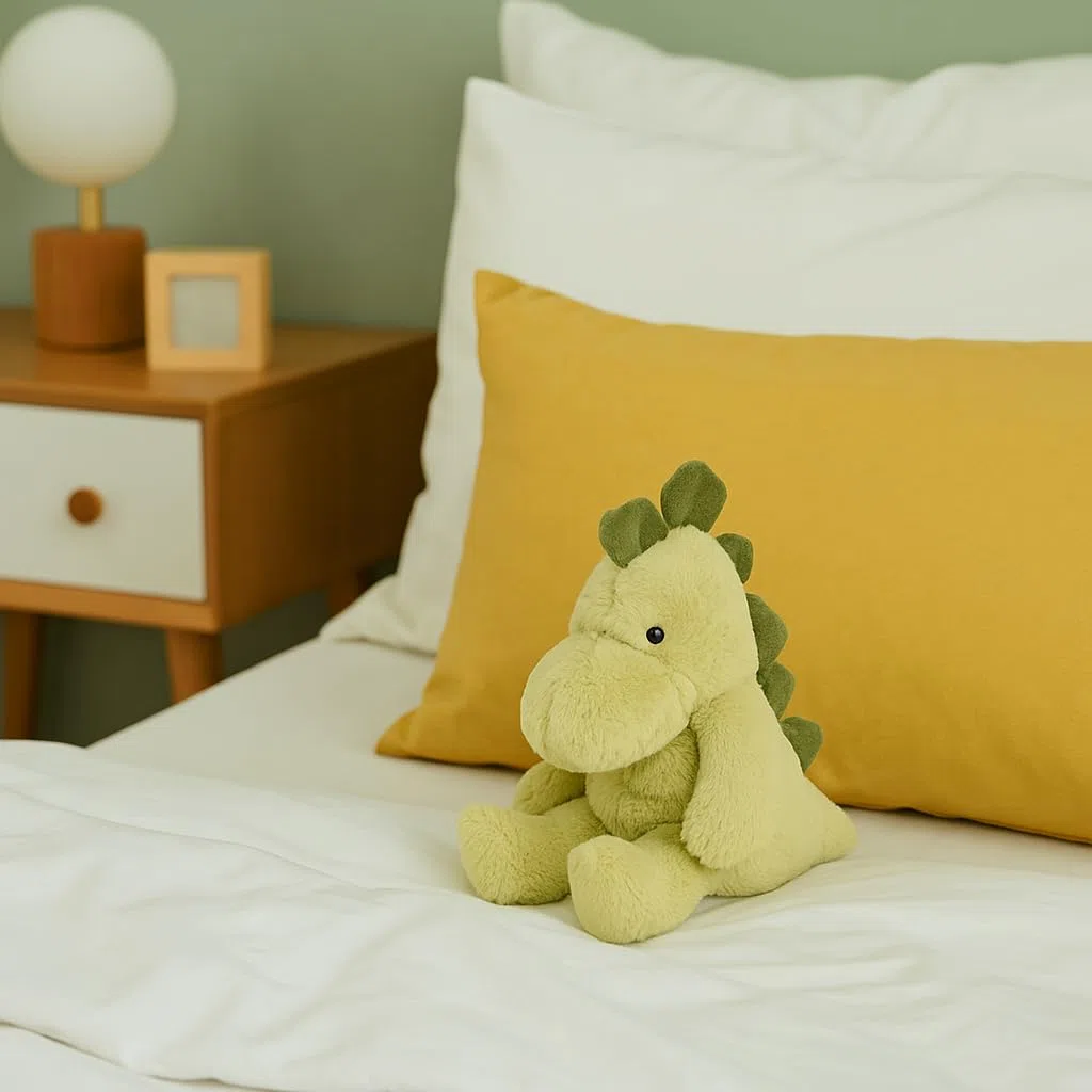 PLIC - Doudou Bouillotte Dinosaure, Peluche Chauffante Micro-Ondes, Sac de Billes Amovible, Chaud & Froid pour Coliques & Bobos, Housse Lavable