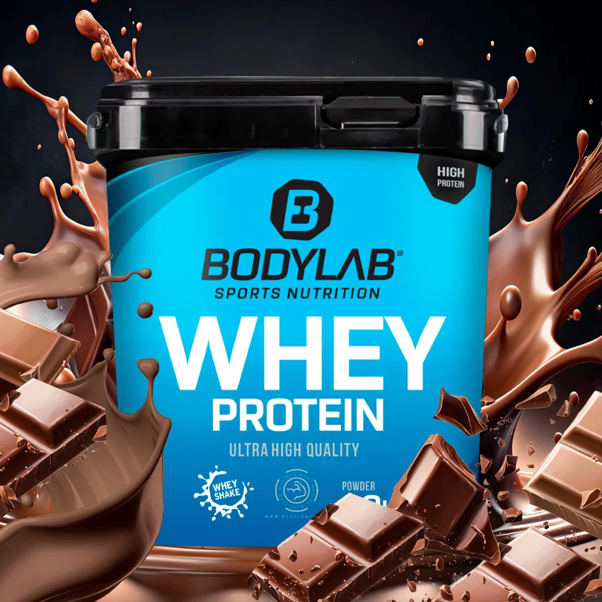 Bodylab24 Whey Protein Powder Double Chocolate 2kg, pour des muscles plus forts, protéine de lactosérum peut favoriser la construction musculaire, avec 80% de protéines, sans aspartame