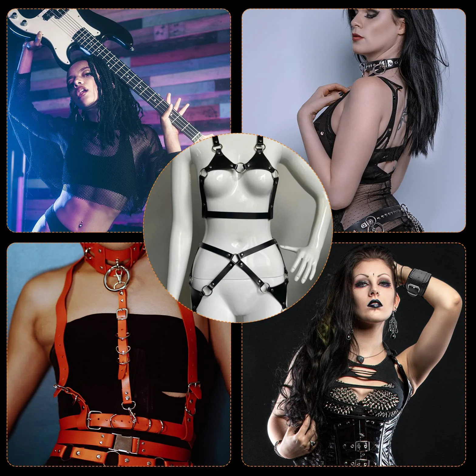 Femmes Punk Cuir Soutien-Gorge Harnais Harness Corps Cupless Bretelles Lingerie(A)