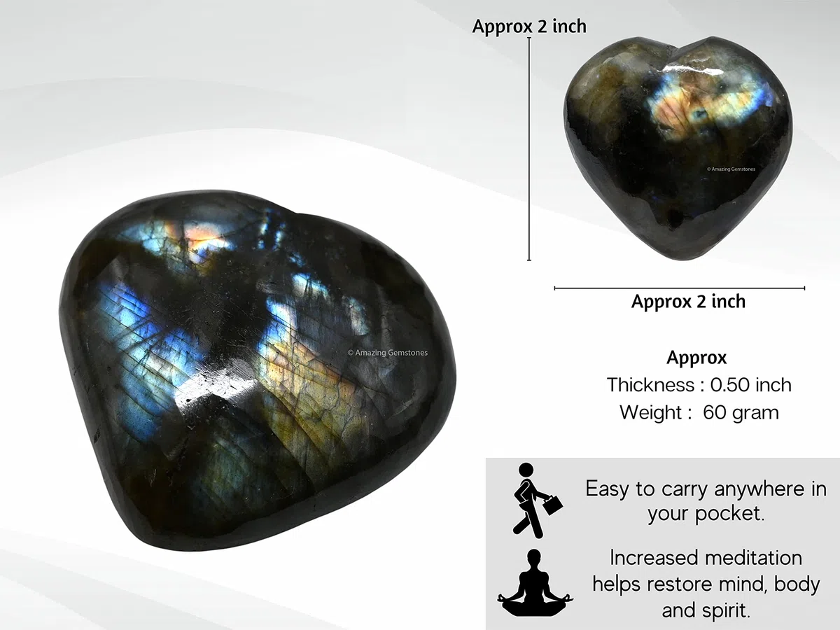 Labradorite Pierre Naturelle Cœur en Cristal de Guérison - Cristal de Roche Poli Élégante Pierre pour Équilibre Énergétique et Méditation, Idéal pour Cadeaux Spirituels et Décoration Intérieure