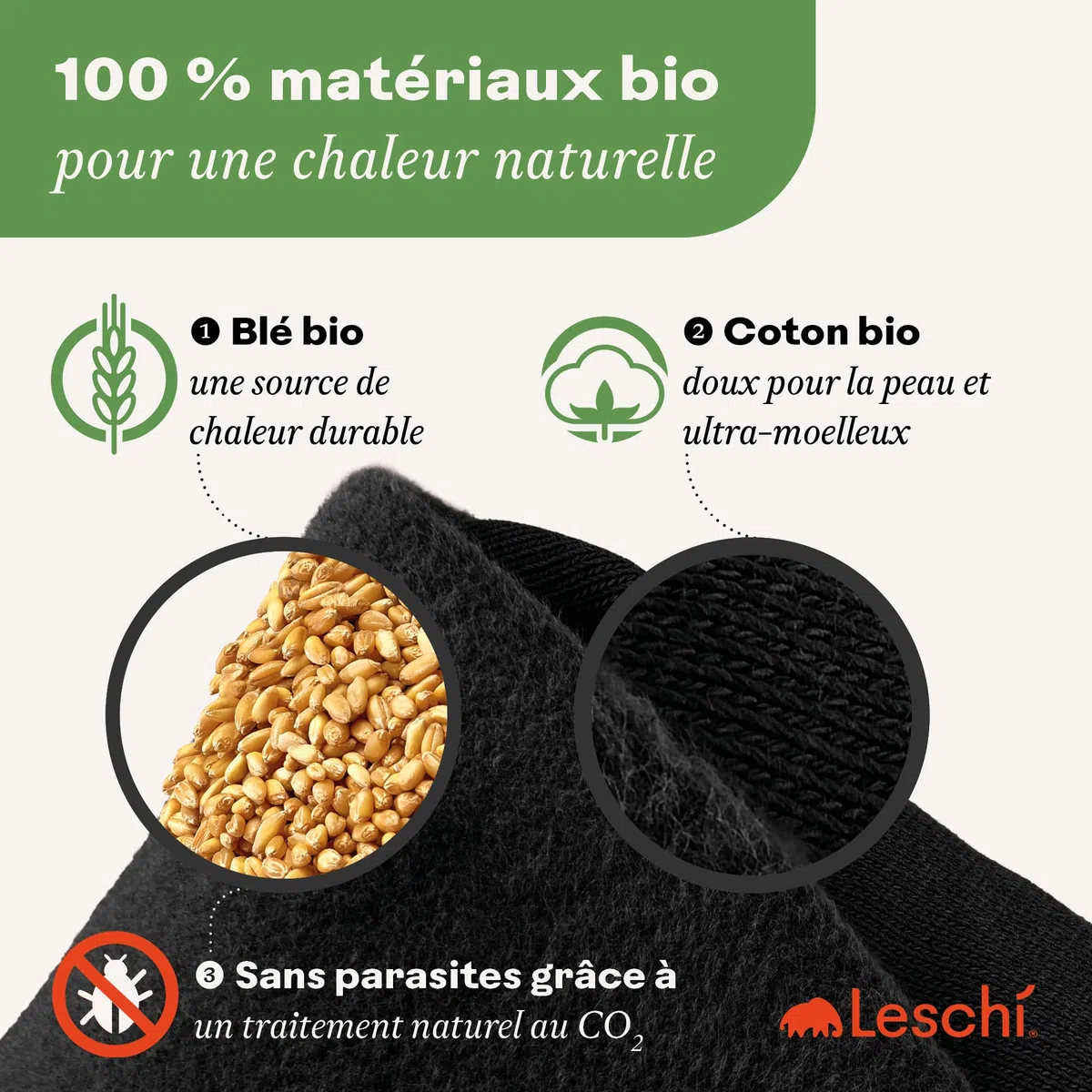 LESCHI XXL Coussin chauffant micro ondes (60x28cm) en coton 100% bio, 11 compartiments, noir, Bouillotte graines de blé 100% bio, Bouillotte micro-ondes idéale pour réchauffer épaules, cou, dos, nuque