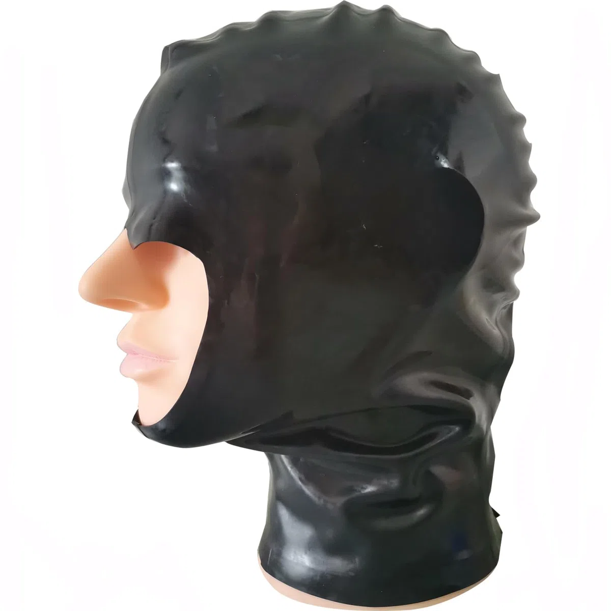 MFMYEE Masque en latex avec bandeau, couvre-chef SM en latex, masque de bondage pour jeux de rôle, masque d'Halloween (fermeture éclair au dos). (M)