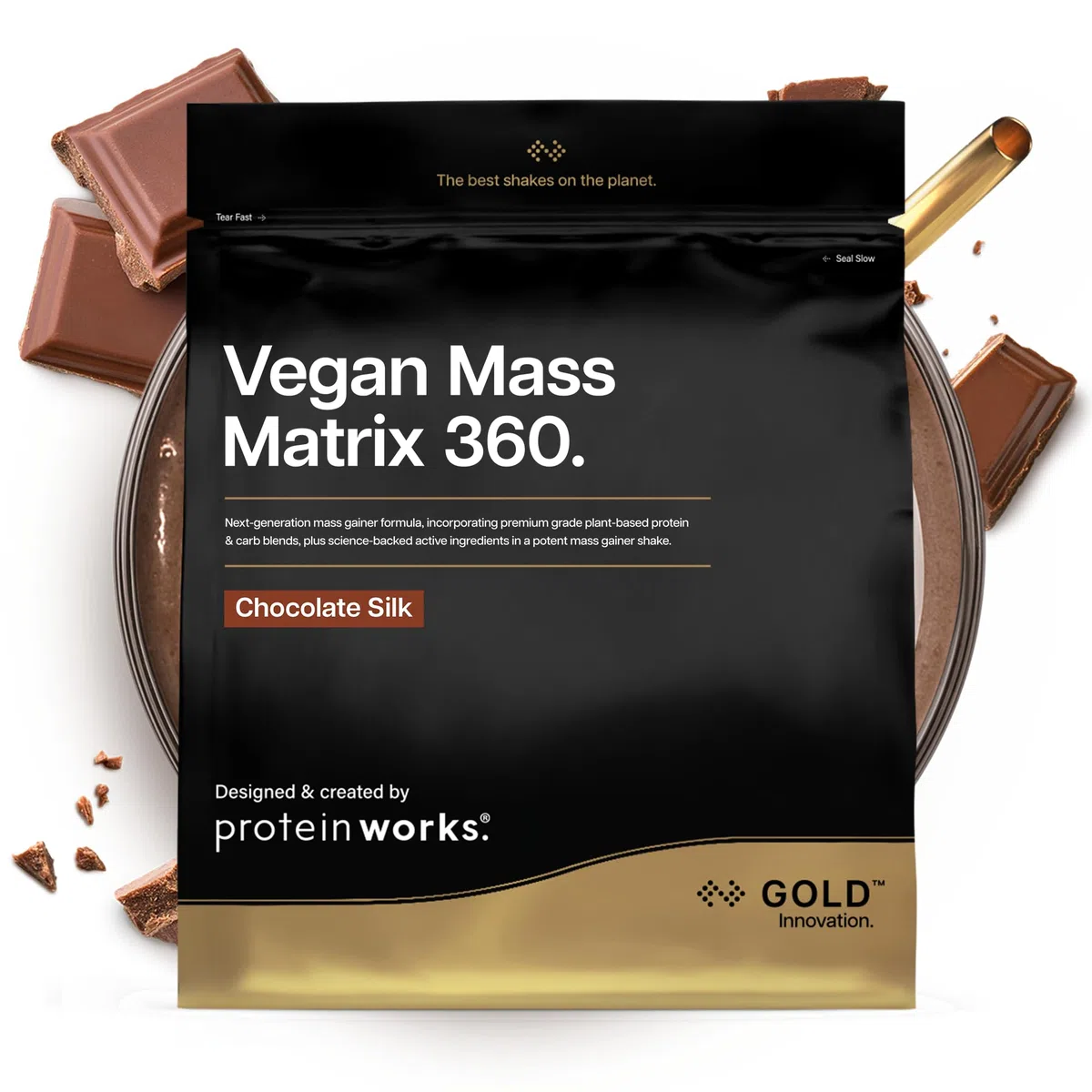 Protein Works | Vegan Mass Matrix 360 – GOLD Innovation, Gain de Masse Vegan, Supplément Gain de Poids, Tri-Protéines, Acides Aminés, Shake Post-Workout, Chocolat Onctueux, 5 Portions, 1kg