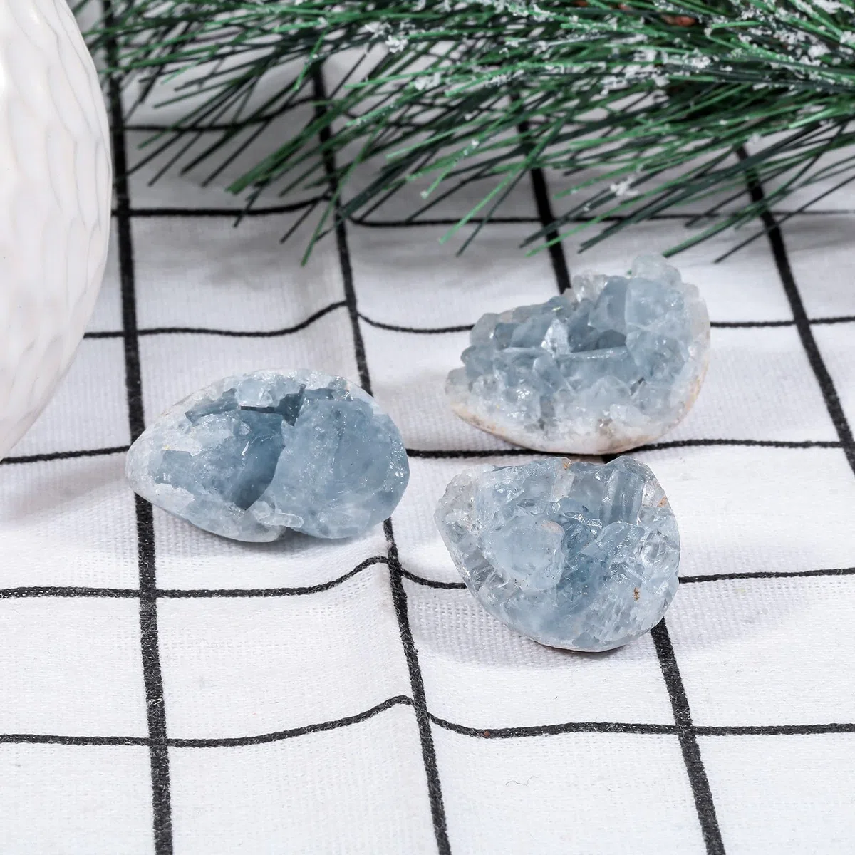 mookaitedecor Celestite Bleu Pierres et Cristaux Naturelle pour Mineraux Collection Druse Cristal Decoratif