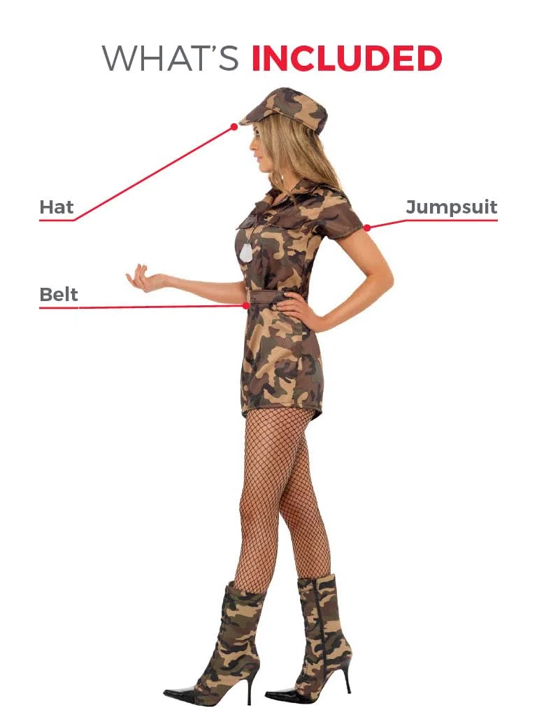 Smiffys - 28864X1 - Déguisement Femme, Militaire Sexy - Taille - Camouflage