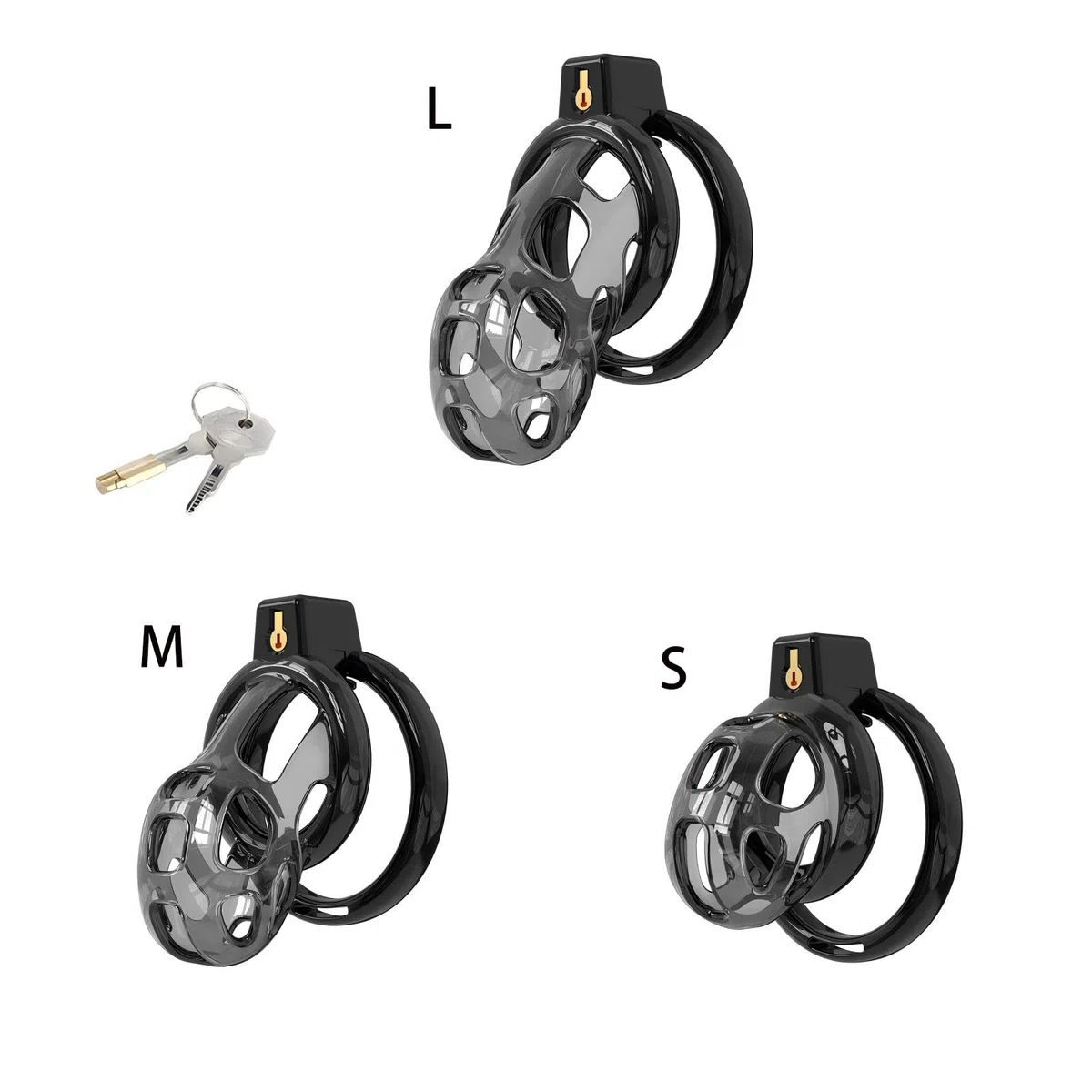 Chastity Cage en Silicone Sex Toýs Homme Cage de Chasteté Pénis avec Cathéter et 6 Anneaux Différents en ABS Cage Chastetée avec Serrure Cachée pour le Bndage du Pénis de l'Homme (Black,L)