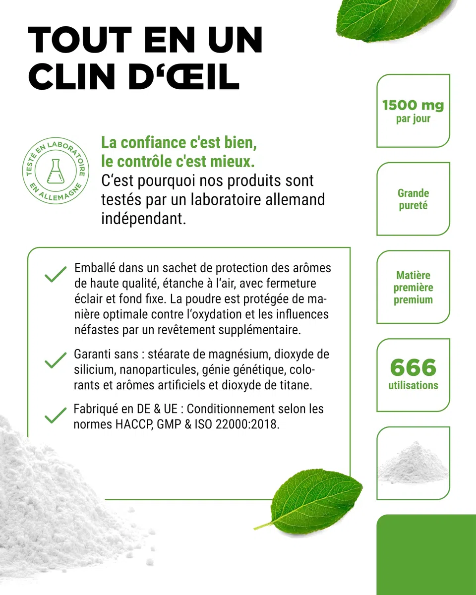Glucosamine HCL Pure - 1000 g (1 kg) de Poudre Pure sans Additifs - Issue de la Fermentation Végétale - Vegan - Hautement Dosé