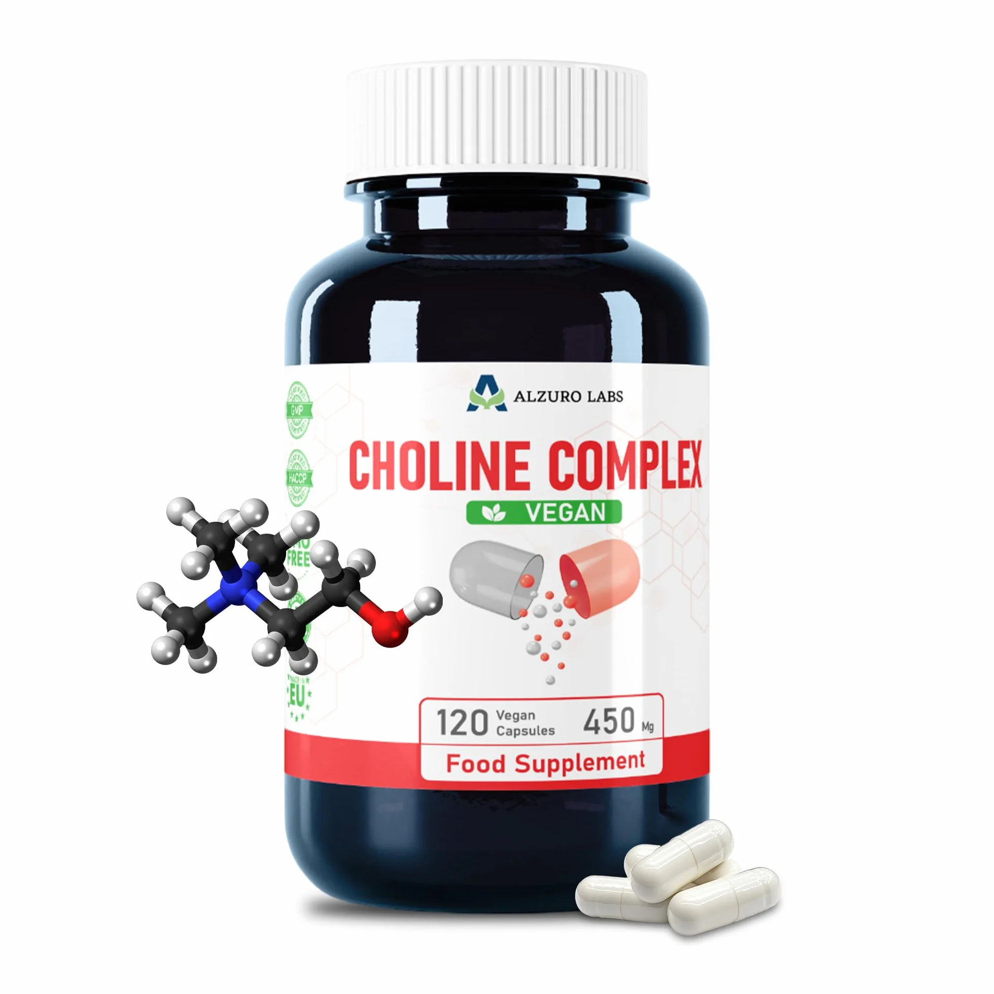 Complexe Choline | Bitartrate de choline, Citicoline (CDP-choline) & Phosphatidylsérine | 120 gélules végétales | GMP & Testé en Laboratoire Indépendant