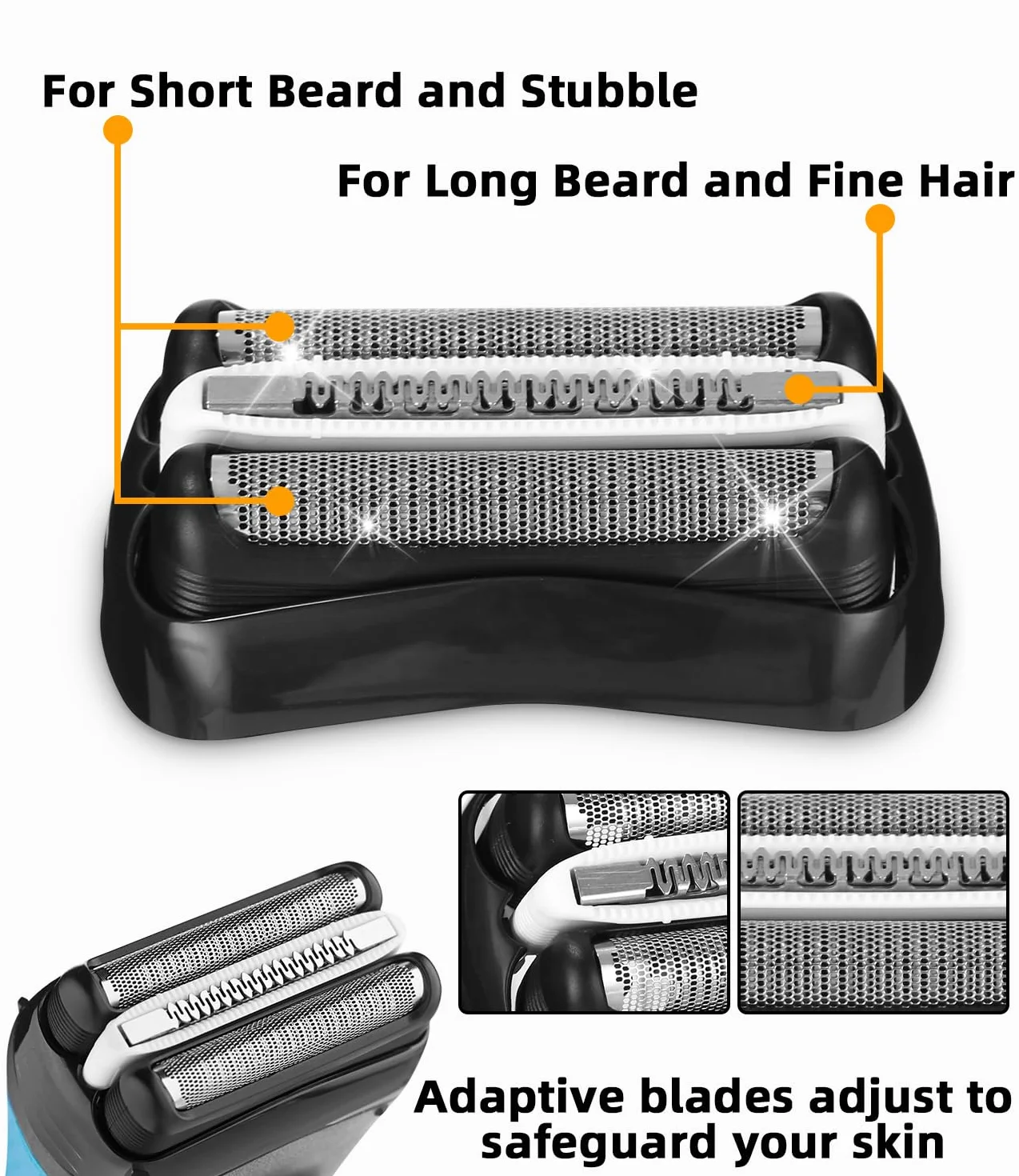 3 pièces tête de rasoir compatible avec Braun Série 3, 32B, pour S3 3040S, 3000S, 310S, 300S et plus, grille de rasoir pour Braun Série 3, accessoires de qualité pour un rasage parfait