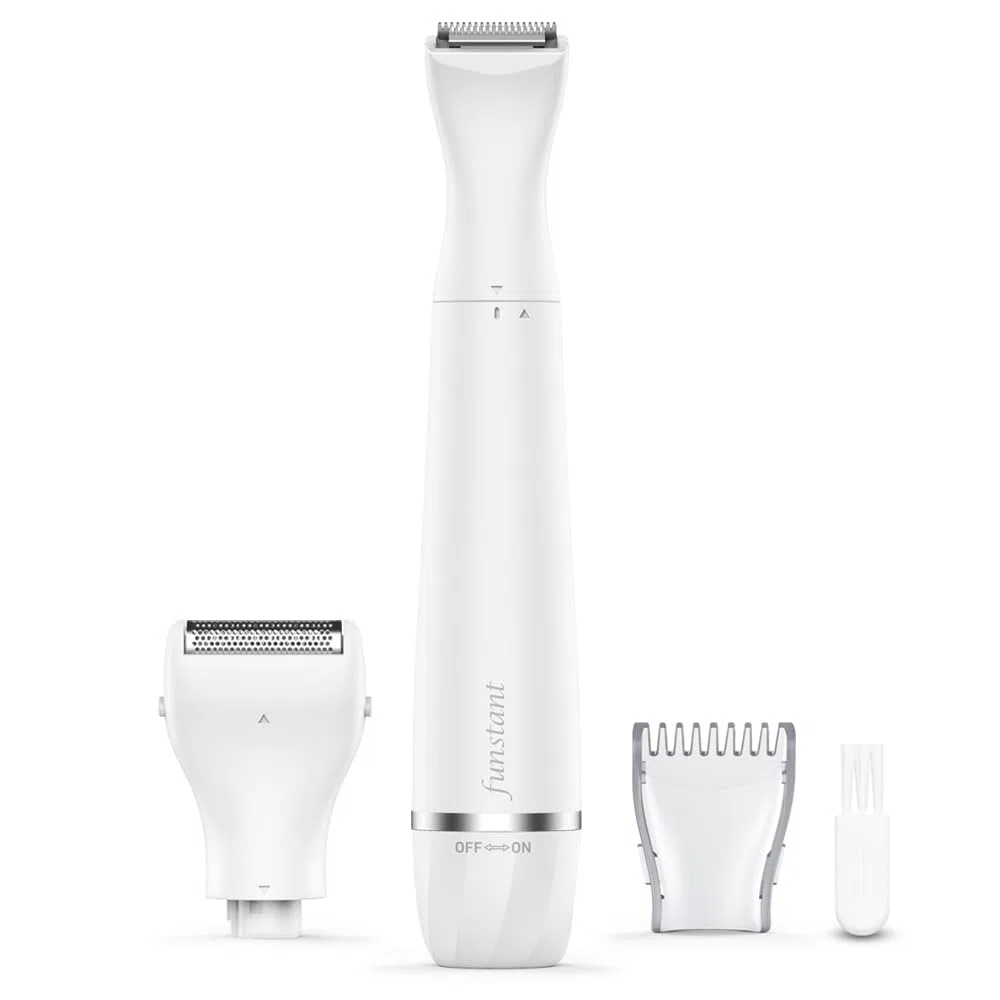 Tondeuse Intime Femme Rechargeable 2 en 1, Rasoir Bikini pour Maillot et Pubis, Tête de Précision et Grille de Finition, USB-C, Sans Fil, Utilisation à Sec, Soin Doux des Zones Sensibles