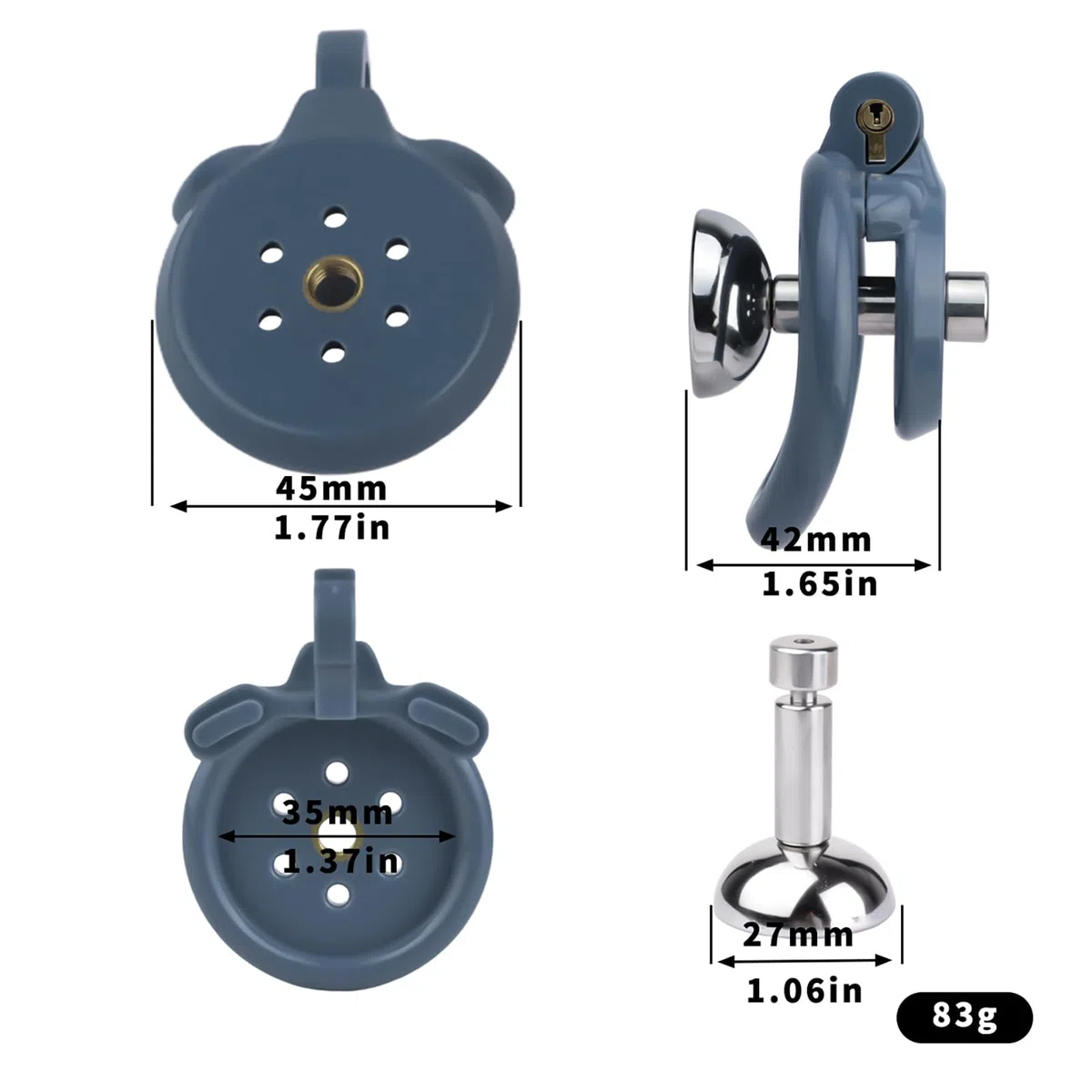 SeLgurFos Cage de chasteté pour homme avec 4 anneaux 40 à 55mm urinoir amovible design plat en résine ABS ceinture chasteté jouets sexuels (Blue+belt)