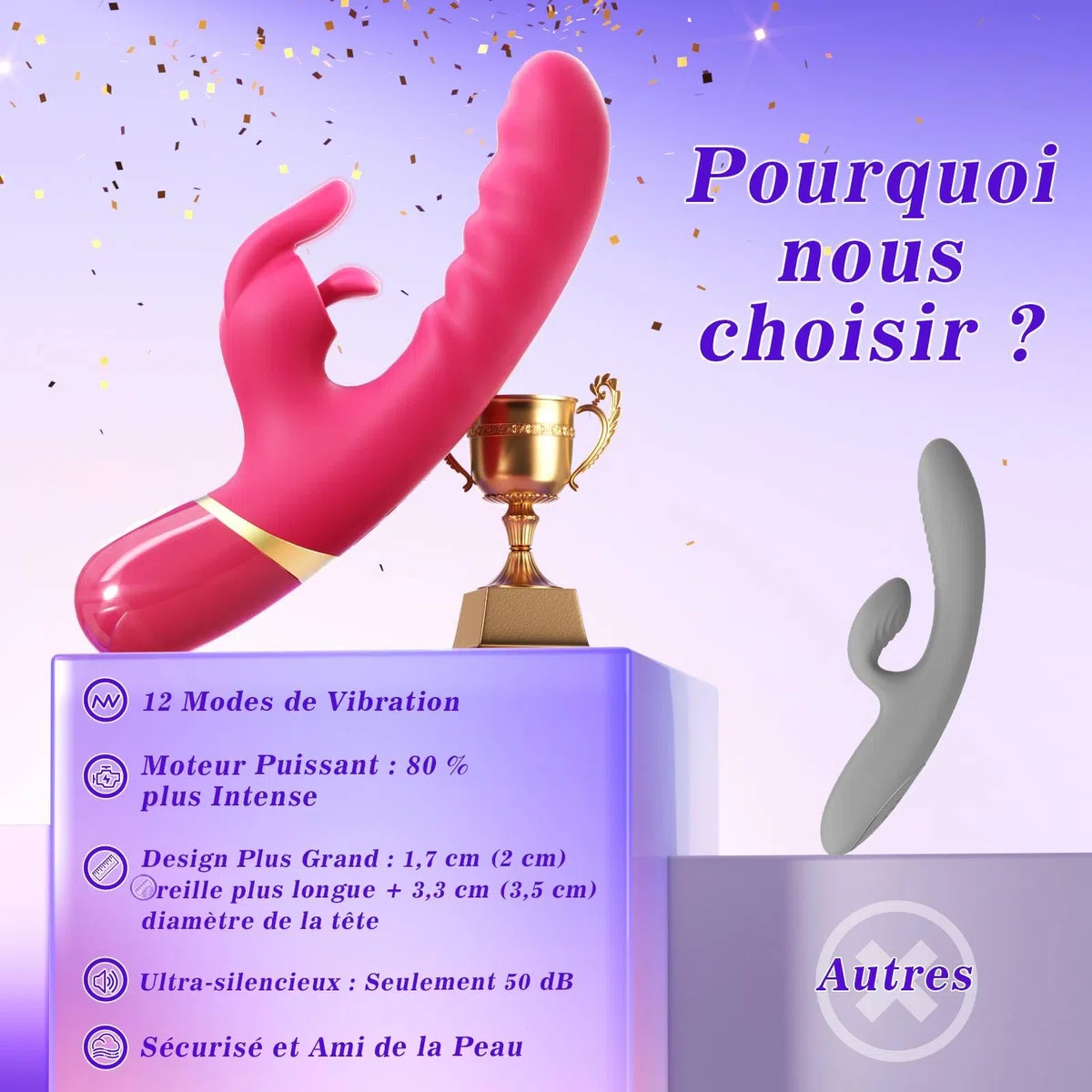 Rabbit Vibromasseurs Feminin, Sextoyse Femme Clitoridienne 12 Modes de Vibration, Tige Épaisse en Silicone Gode Vibro-masseur Sex Toys, Gode Femme Sex Vibrateures Jouet Adulte 23cm Dildo, +APP