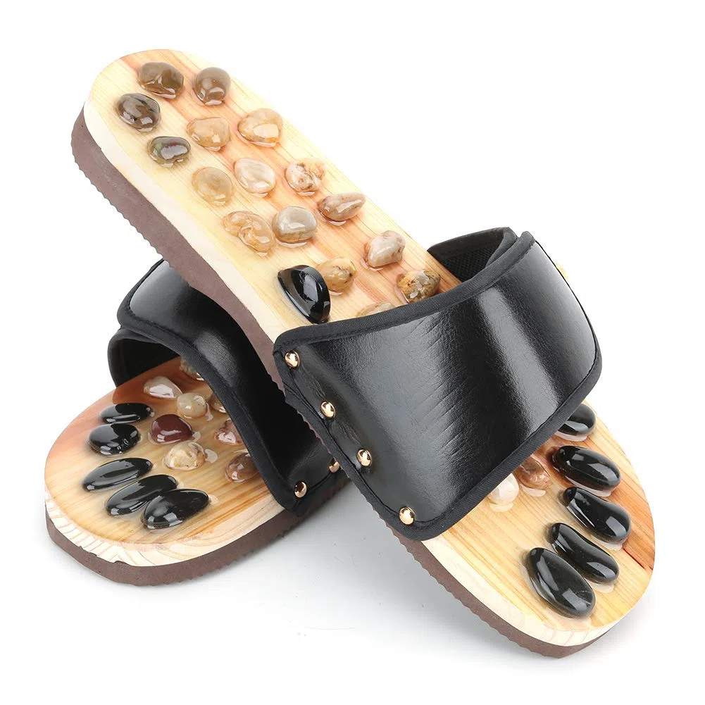 Pantoufles de massage des pieds, sandales d'acupuncture en pierre de galet pieds Relax chaussures tapis relaxant réflexologie outils de massage soins de santé pour(39-40)
