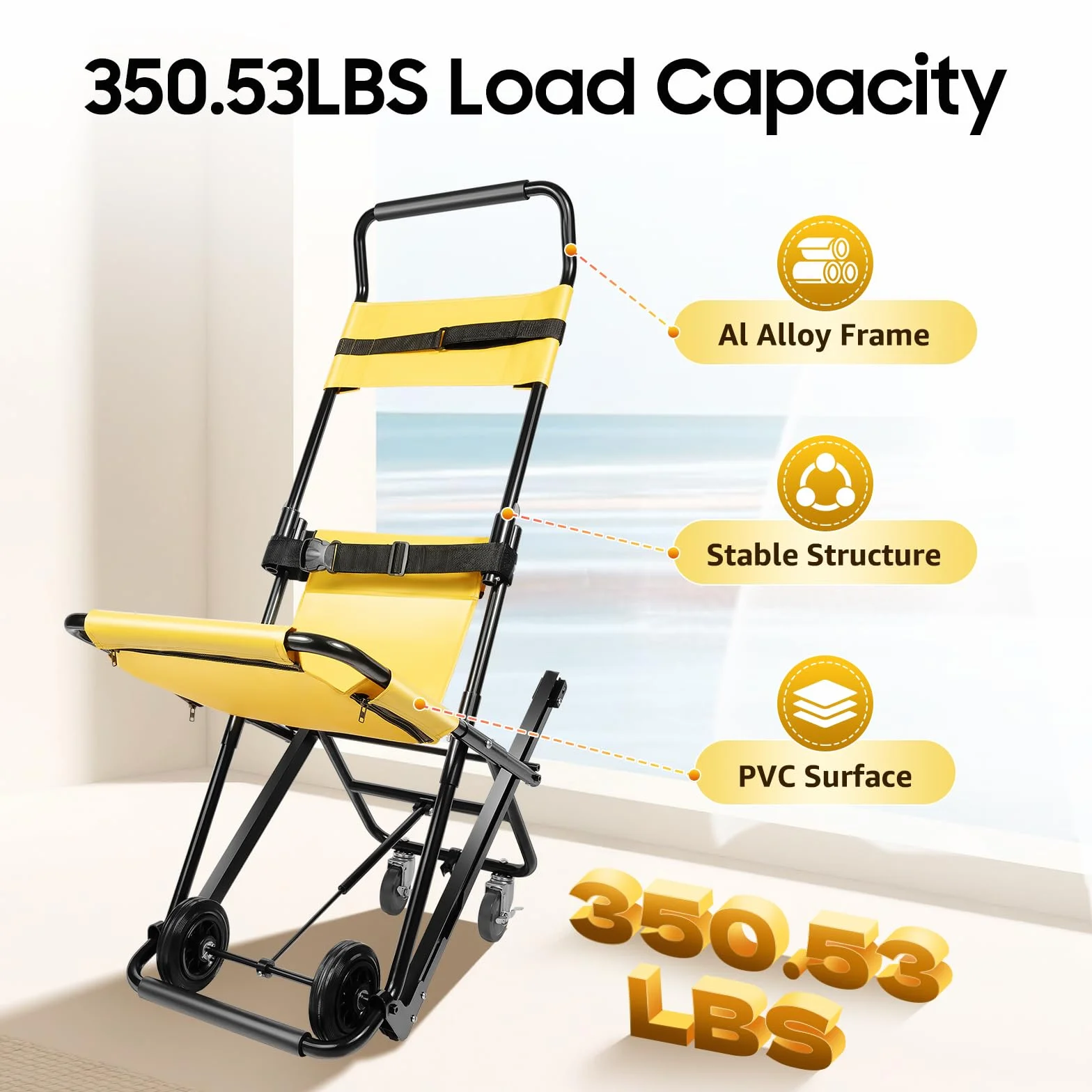 Manueller Lift Chaise d'escalier pliante pour évacuation, 350 lb, fauteuil roulant, transport pliable, utilisation dans les opérations de pompiers, installations sportives