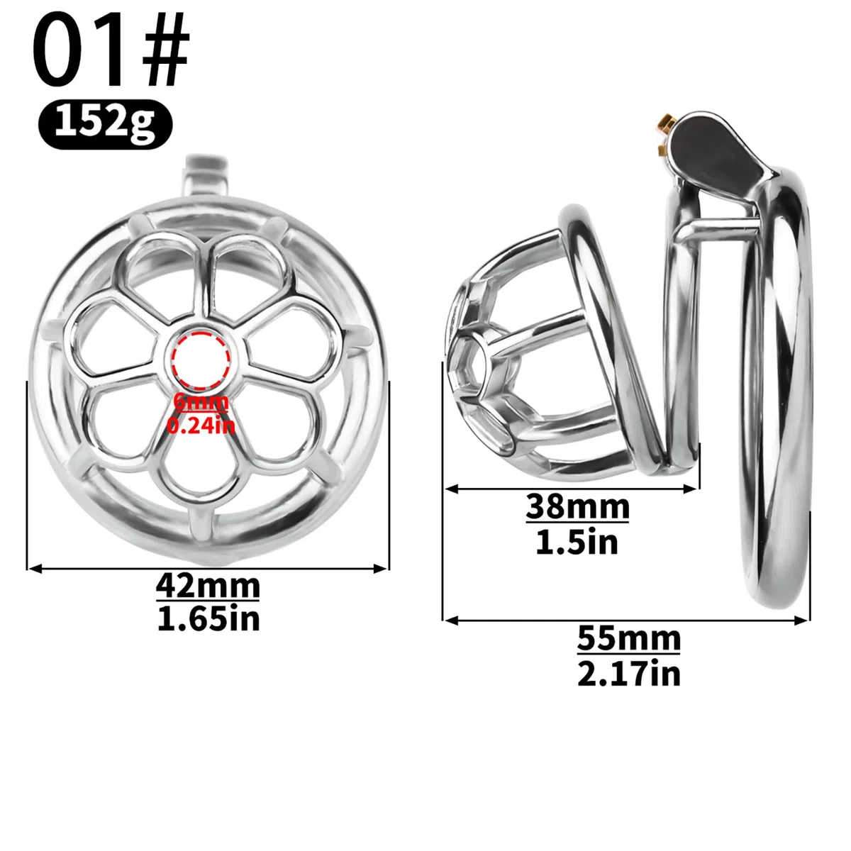 Chastity Cage hommes sex toys avec prune creuse et invisible cylindre de fermeture design acier inoxydable respirant cage à pénis/cage de chasteté SM fétiche bondage set (silver-01,55mm)