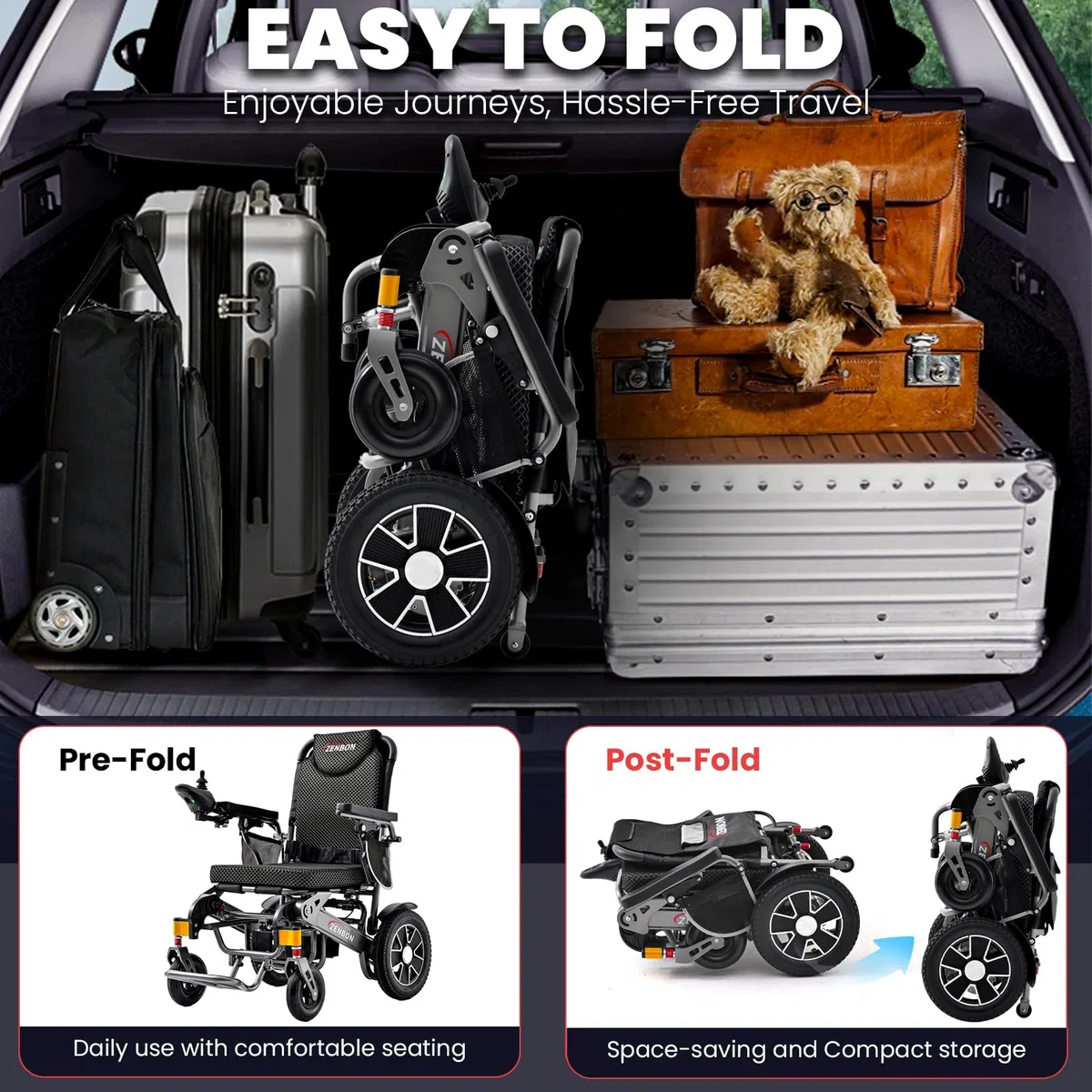 Fauteuil Roulant Electrique Pliable Leger: 35KM Fauteuil Electrique pour Personnes Agées avec Fonction Pliage Automatique - 700W Electrique Fauteuil Roulant Jusqu'à 150KG (Argent Noir)