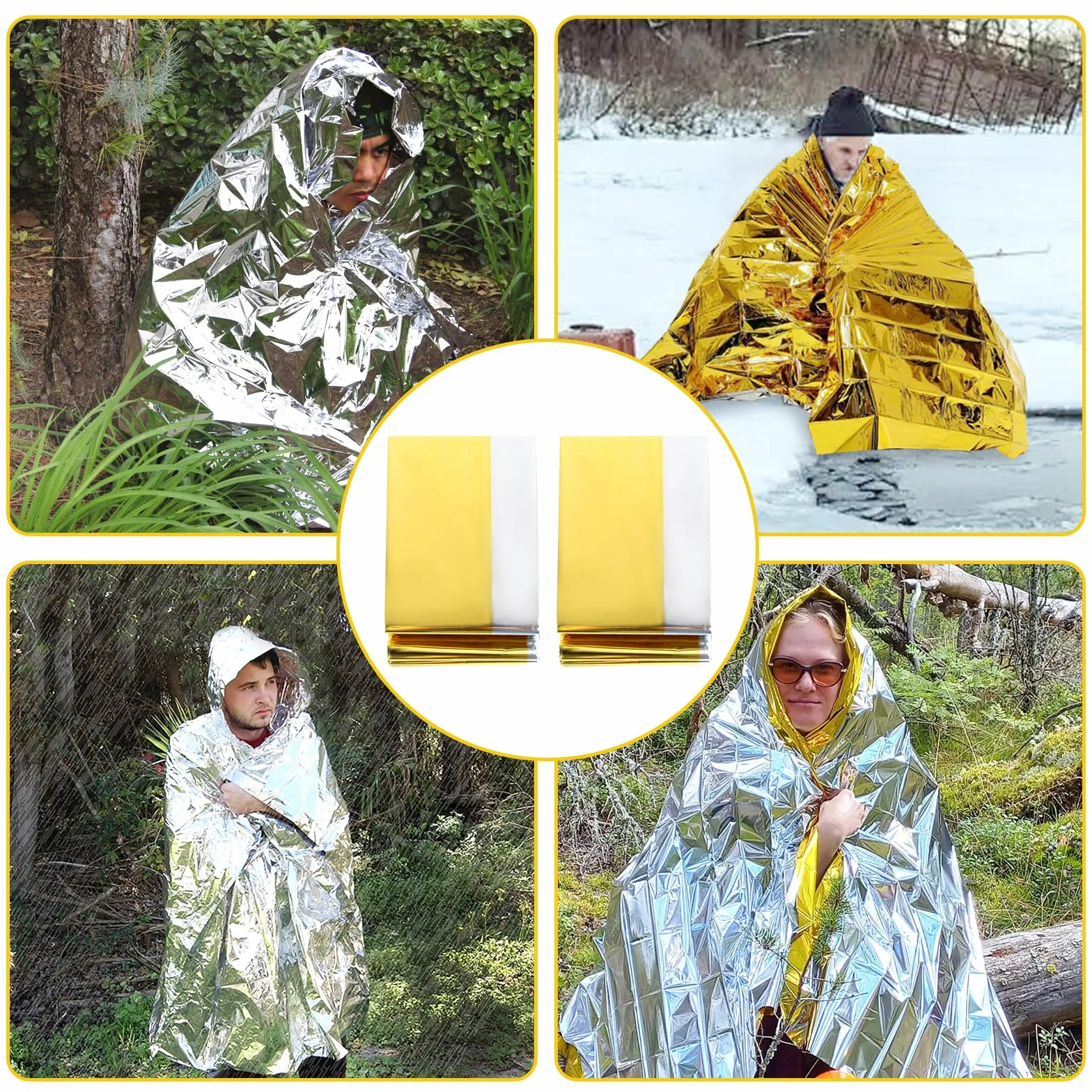 5 Couvertures de Survie Thermique Urgence (130 x 210 cm), Couverture d'urgence pour l'extérieur, Idéal pour Camping, Randonnée, Premiers Soins