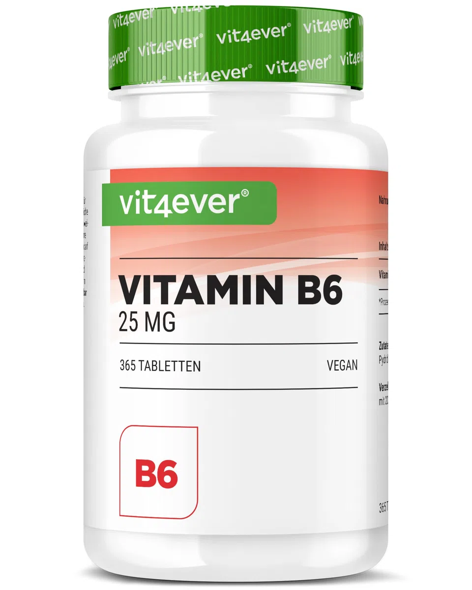 vit4ever Vitamine B6 sous Forme de P-5-P - 365 Comprimés - Hautement Dosée à 25 mg (Pyridoxal-5-Phosphate) - Premium : Vitamine B6 Bioactive - Sans Additifs Indésirables - Vegan