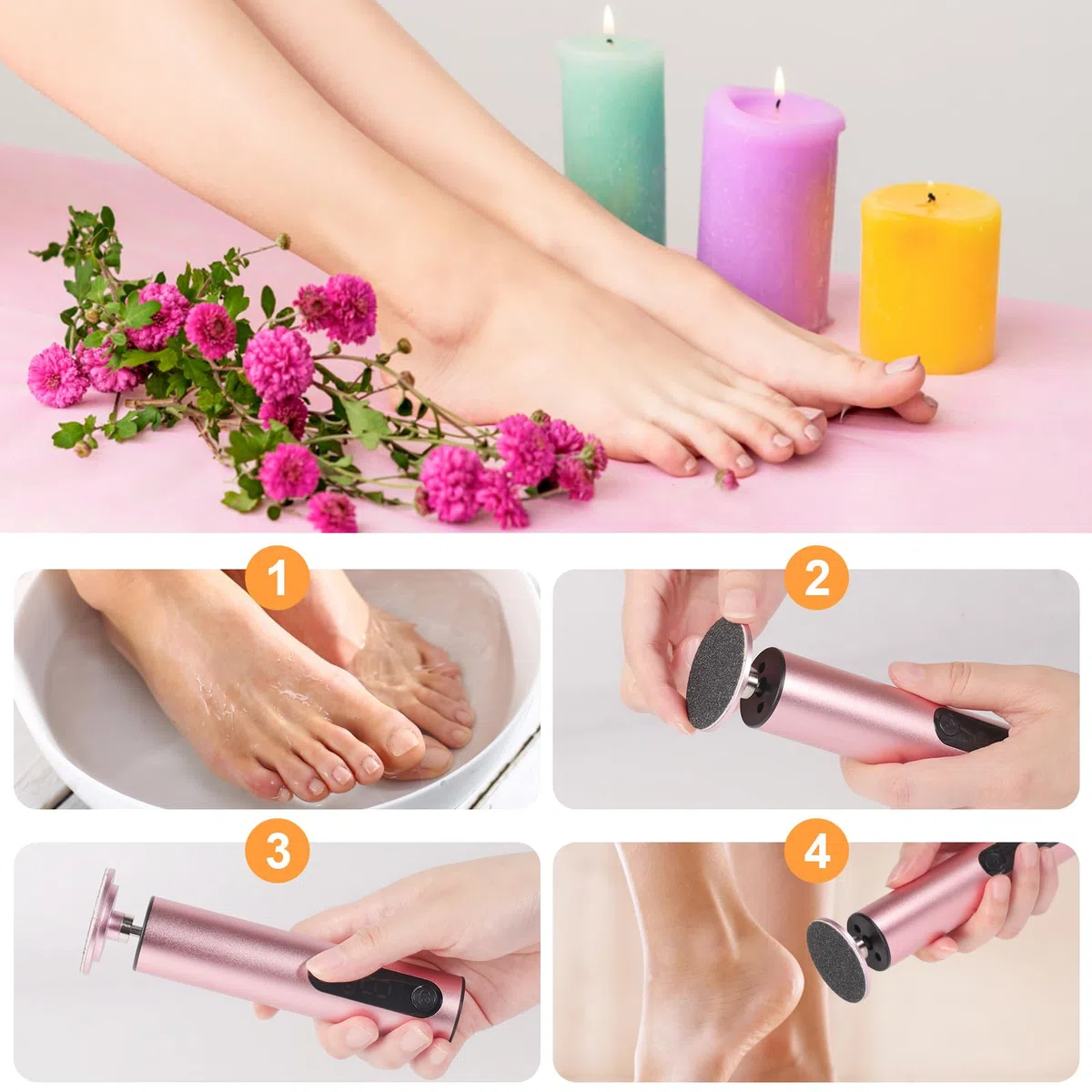 Jianyana 2 In 1 Rechargeable RâPe à Pieds PéDicure Electrique Anti-Callosité Lime Pieds Avec 9 Vitesses Réglables écran numérique （Rose）