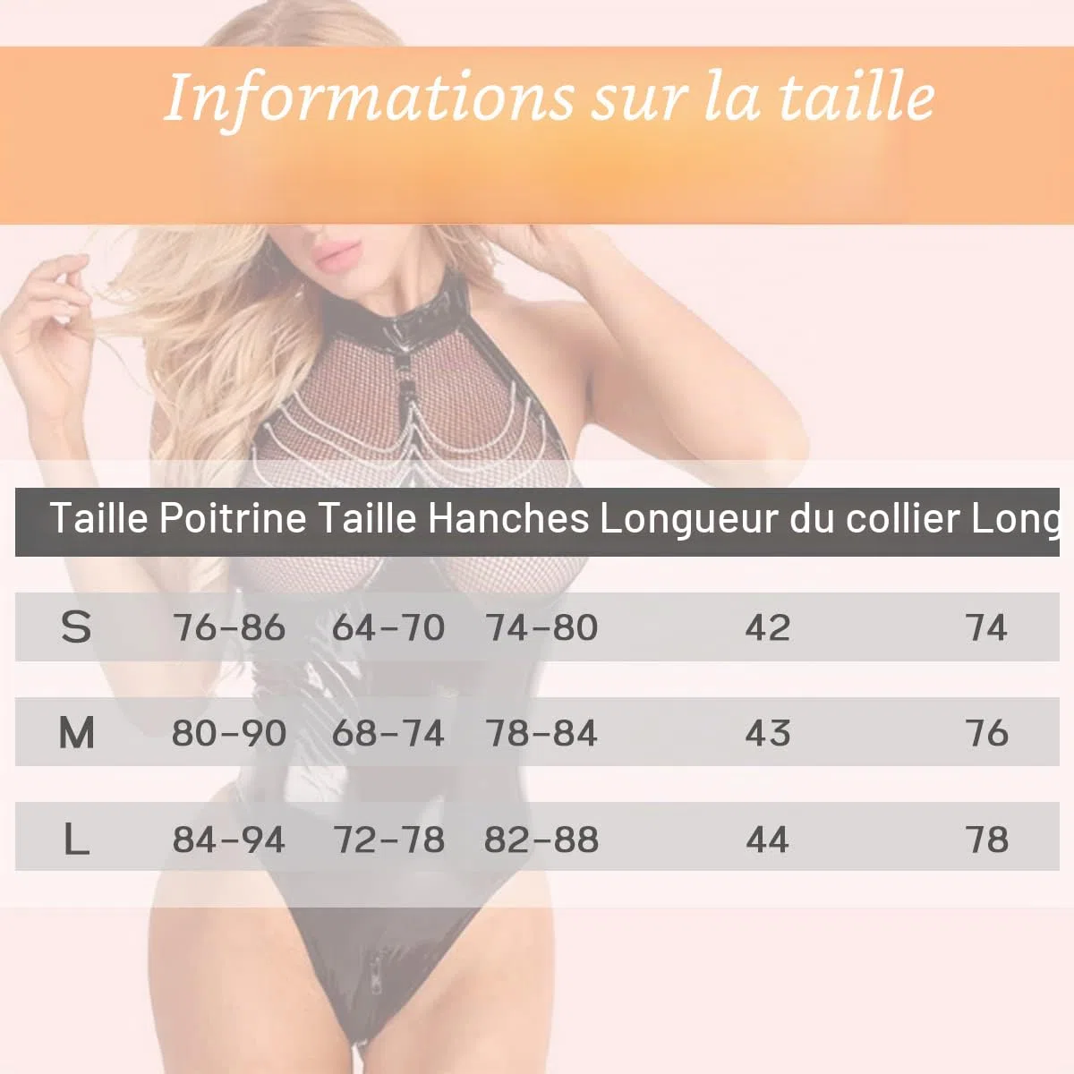 Ensemble de lingerie en cuir verni effet mouillé avec dos nu et poitrine en résille, fermeture éclair à l'entrejambe, justaucorps en cuir synthétique avec chaîne en métal, costume de costumade