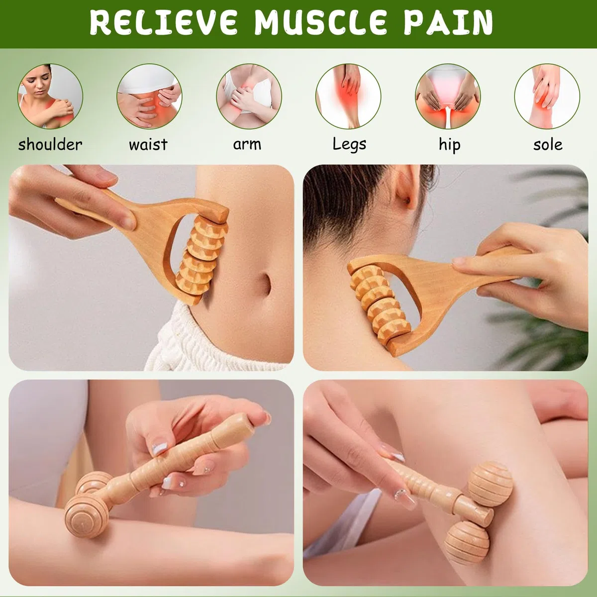 Lot de 3 Rouleaux de Massage en Bois pour Drainage Lymphatique et Anti Cellulite - Outil de Massage Fascia pour le Dos, le Cou, les Jambes - Détente Musculaire et Réduction de la Cellulite