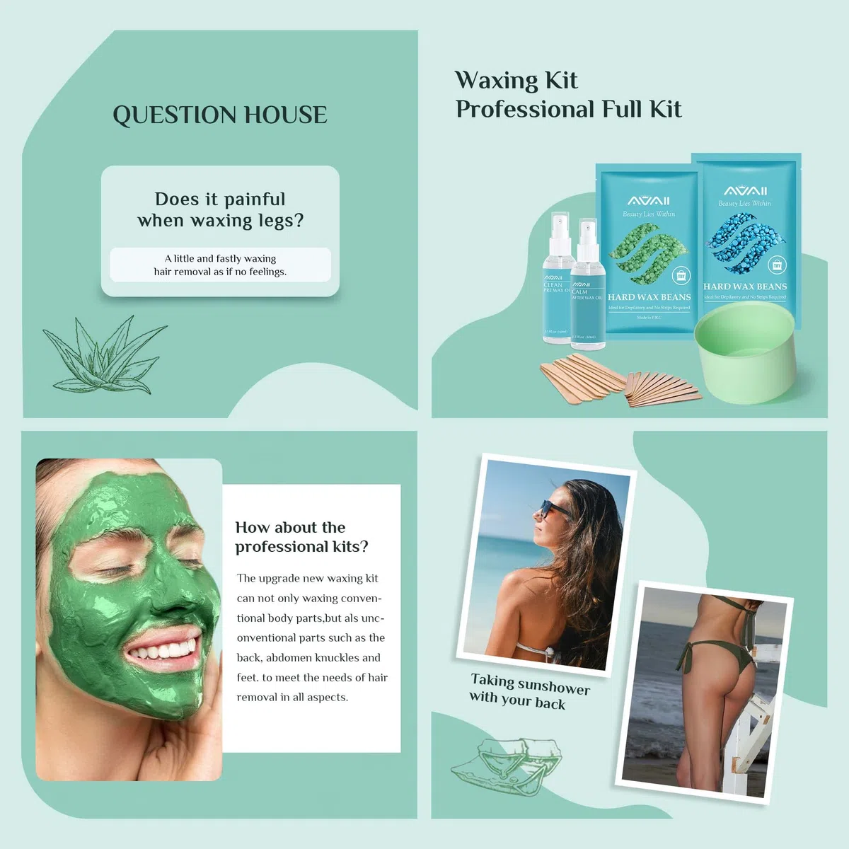 AVAII Kit D'épilation à la cire pour Femme, Chauffe Cire pour Epilation Avec Pot de Cire, 400 g de Perles de Cire Dure Pour le visage, Les Bras, Les Jambes et le Bikini