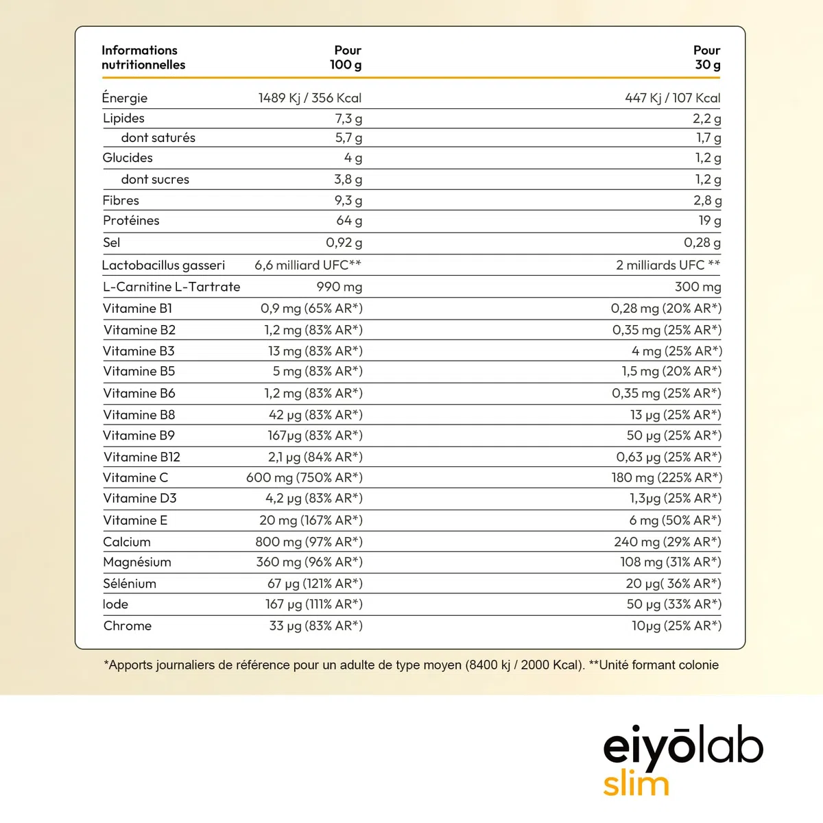 DIET SHAKE | Collation Minceur Protéinée | L-Carnitine pour l’Activation des Graisses | Probiotiques et Psyllium pour la Digestion | Vitamines et Minéraux | Pauvre en Sucres | 500g Vanille | Eiyolab