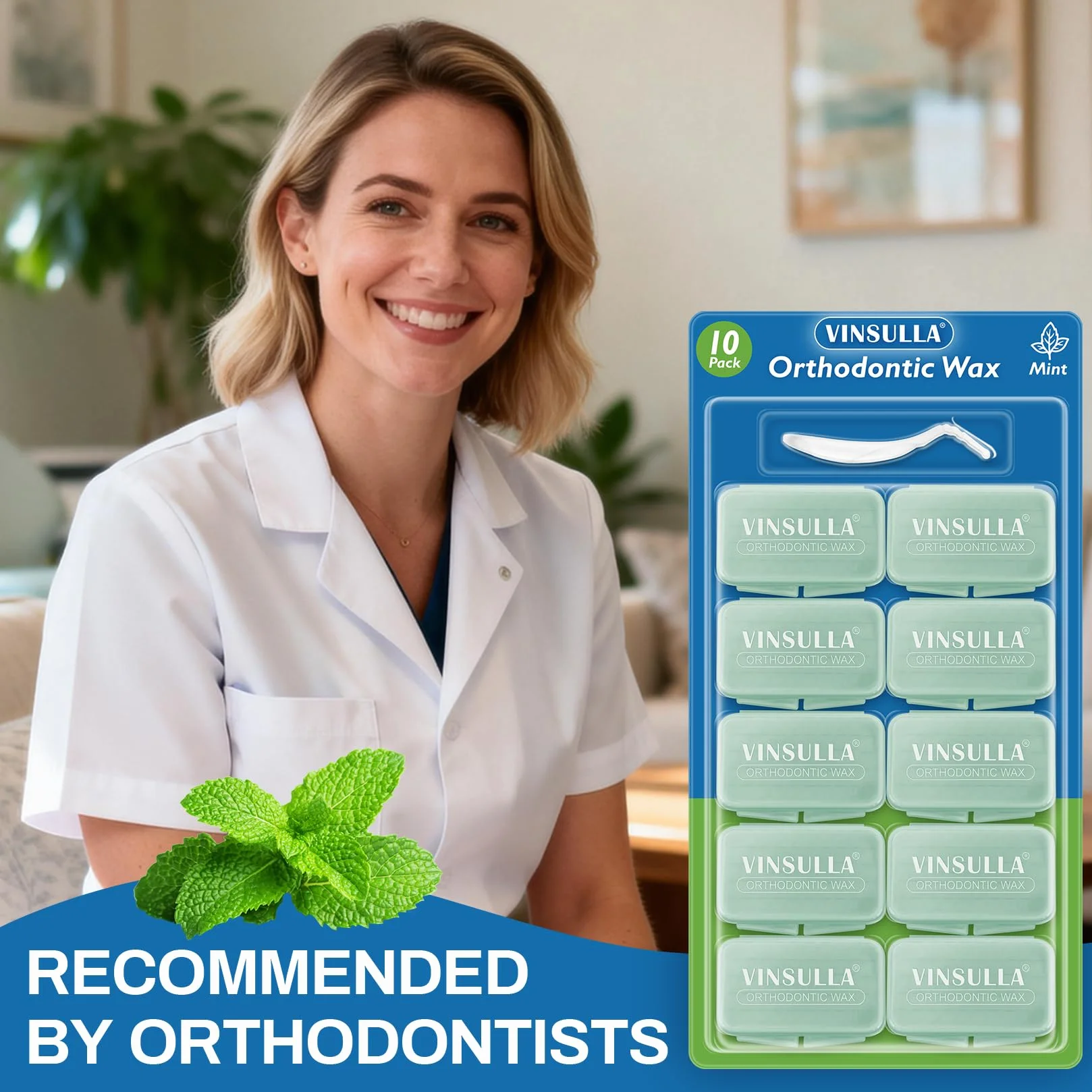 Lot de 10 boîtes de cire orthodontique pour appareils dentaires - 500 perles de cire dentaire prédécoupées - Sans danger pour les enfants et les adultes - Goût doux de menthe