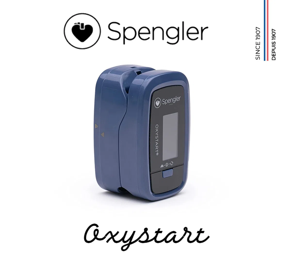 Oxymètre de doigt SPENGLER Oxystart, Oxymètre de Pouls Digital Portable, Facile à Utiliser, Fiable et Précis, Compact et Léger (Bleu Myrtille)