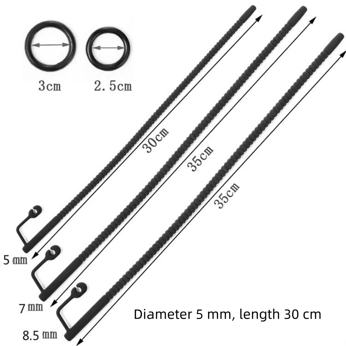 Sonde de protection urétrale creuse à filetage prolongé pour hommes, tige d'entraînement courbée, accessoires - FRhlM23 (Noir, 3Pcs)