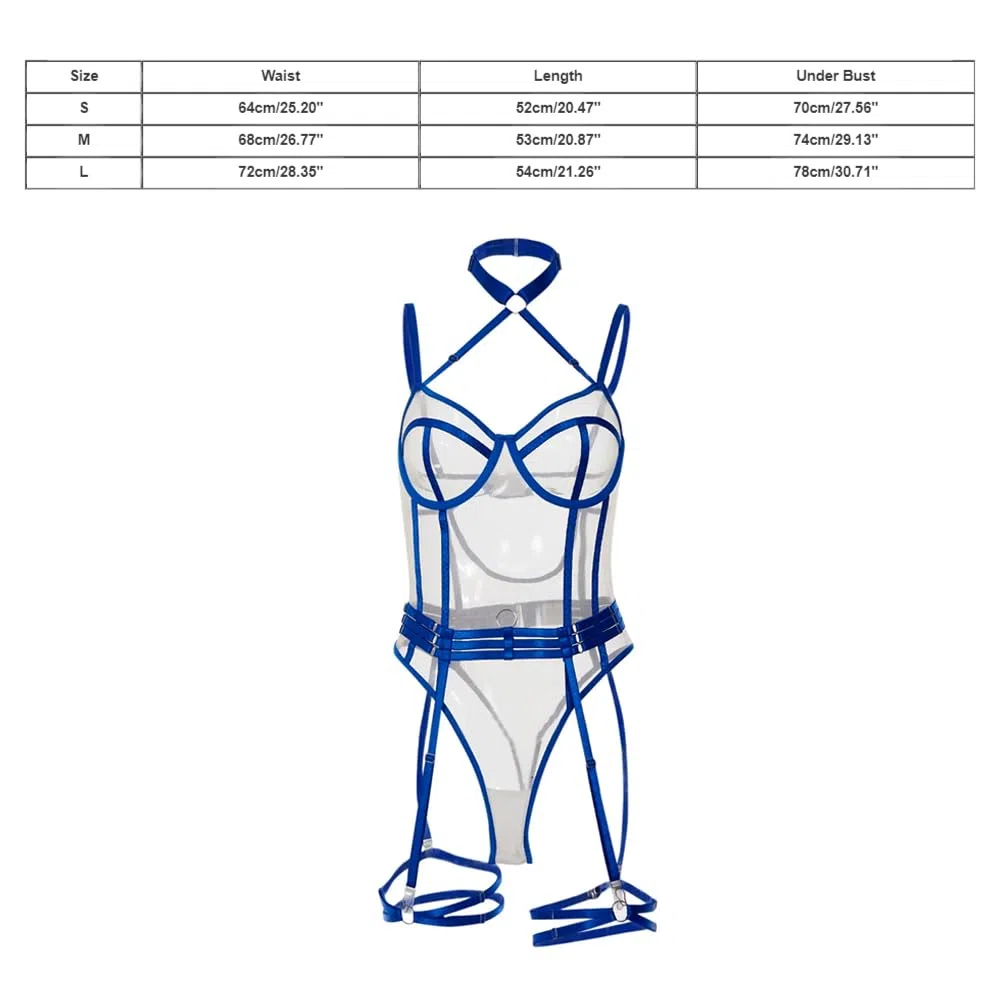 Ensemble de Lingerie Sexy pour Femme, Ensemble Soutien-Gorge et Culotte Sexy avec Bas Hauts (Bleu)
