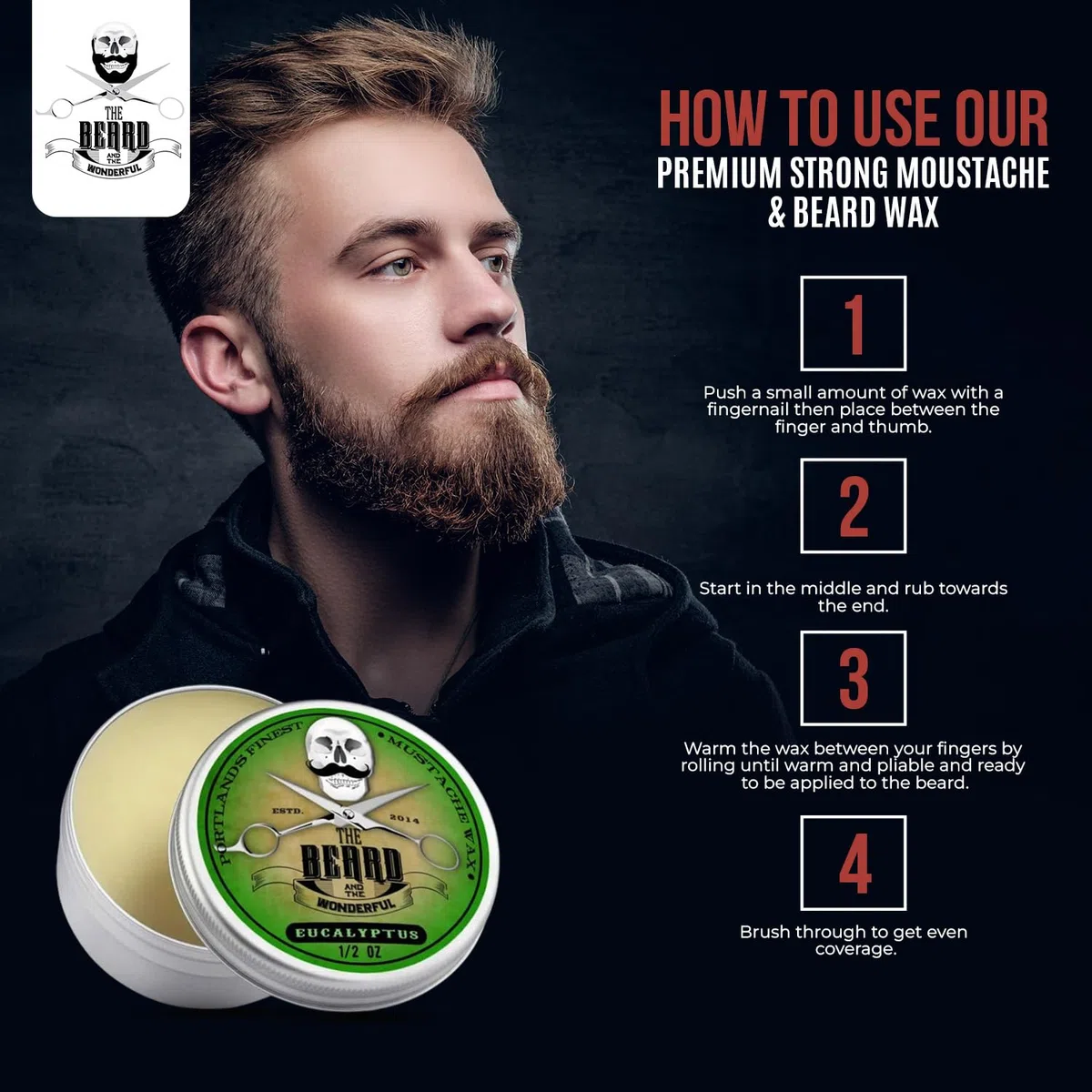 Eucalyptus Cire à Moustache (15ml) Premium Puissant Solution pour Tache & Barbe Styling Twists, Points, Voltes & Boucles - The Beard And The Wonderful