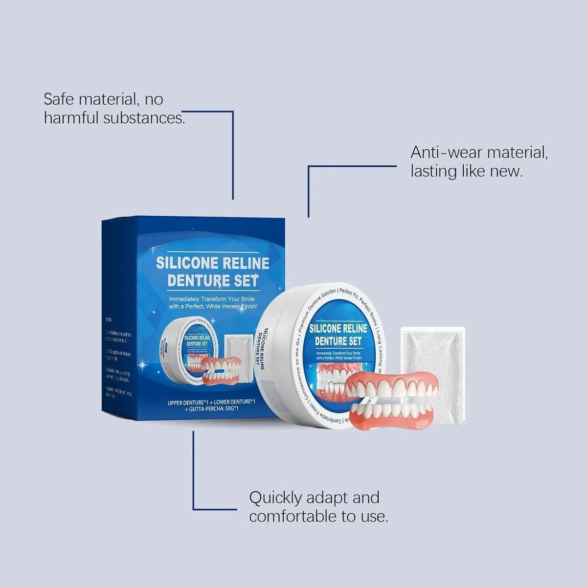 Dentaire Silicone, Prothèse Dentaire Silicone Bikenda Pour Hommes Et Femmes (1 Appareil Dentaire Supérieur + 1 Appareil Dentaire Inférieur）