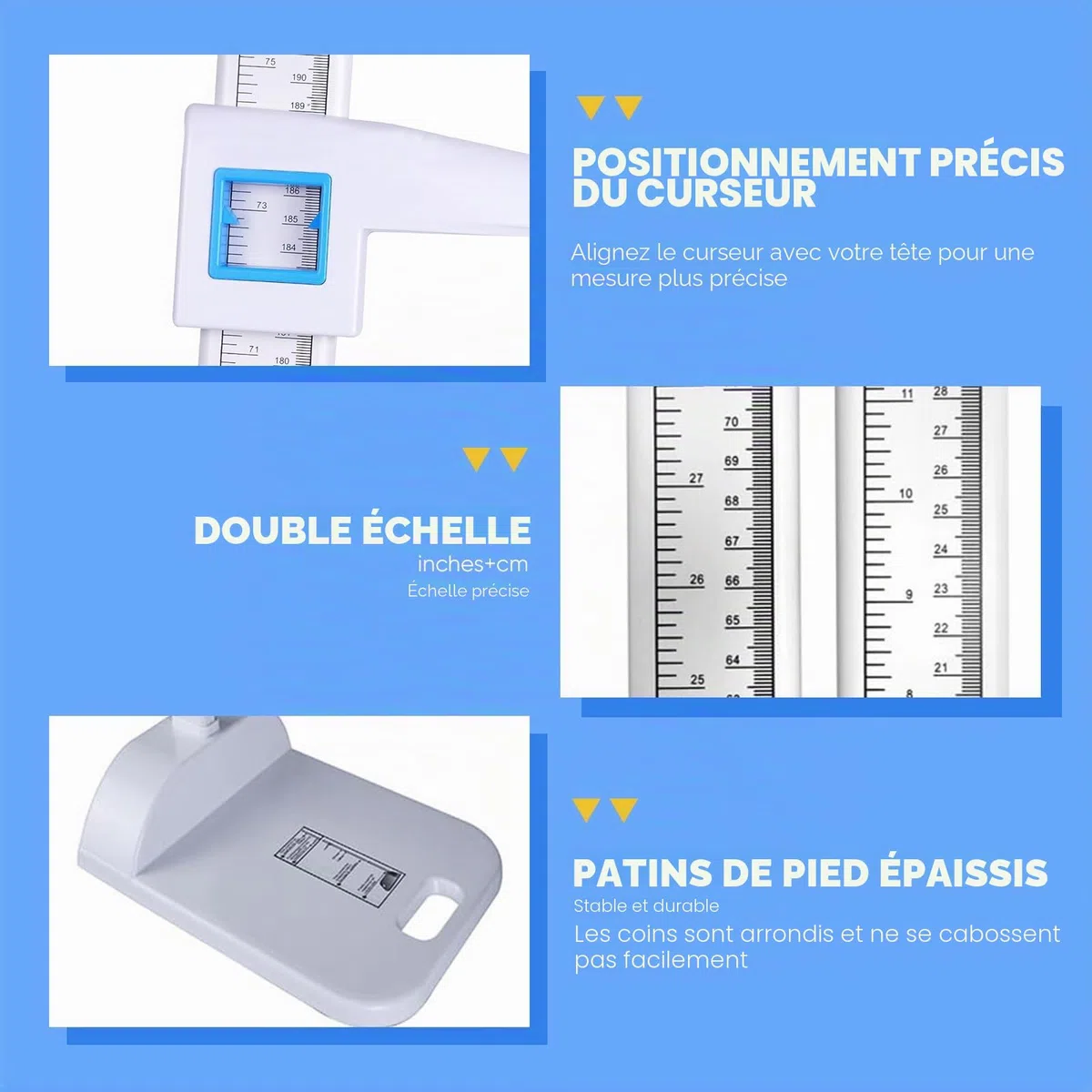 Jauge de hauteur Stadiomètre portable,altimètre pour examen médical,Double affichage avec plage de mesure de 20 à 210cm Convient aux cabinets médicaux,à la maison et aux salles Sport