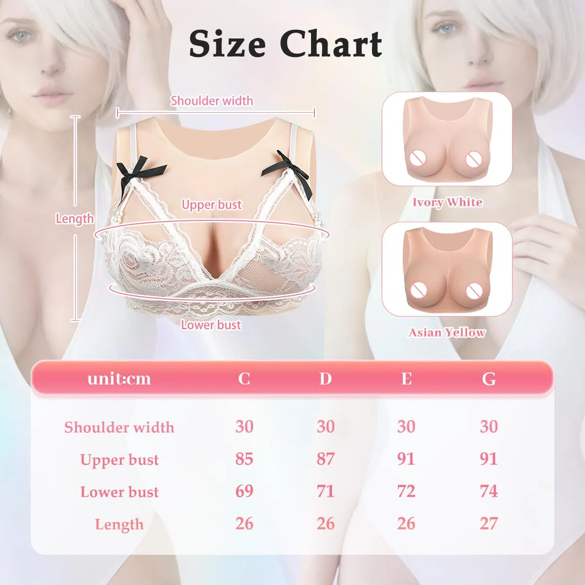 Minaky Faux Seins Silicone Col Rond Fournitures Mastectomie Silicone Réalistes pour Crossdresser Transgender Drag Queen
