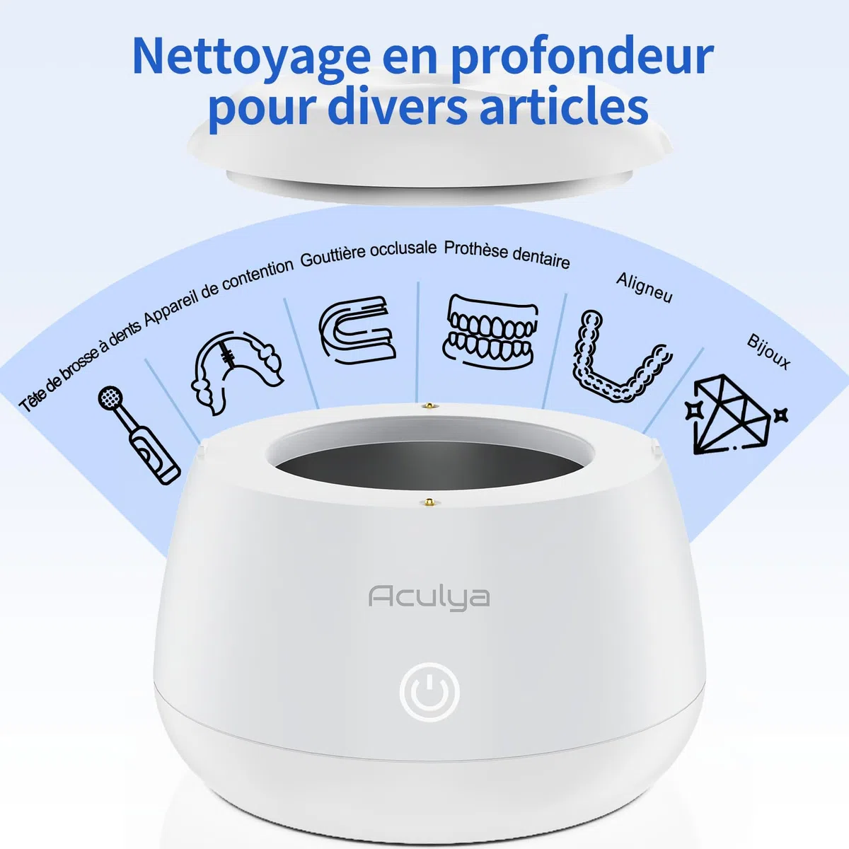 Nettoyeur Ultrasons, 48 kHz Dispositif de nettoyage par ultrasons pour bagues, aligneurs dentaires, appareils de contention, gouttières nocturnes et gouttières de blanchiment, 200ml